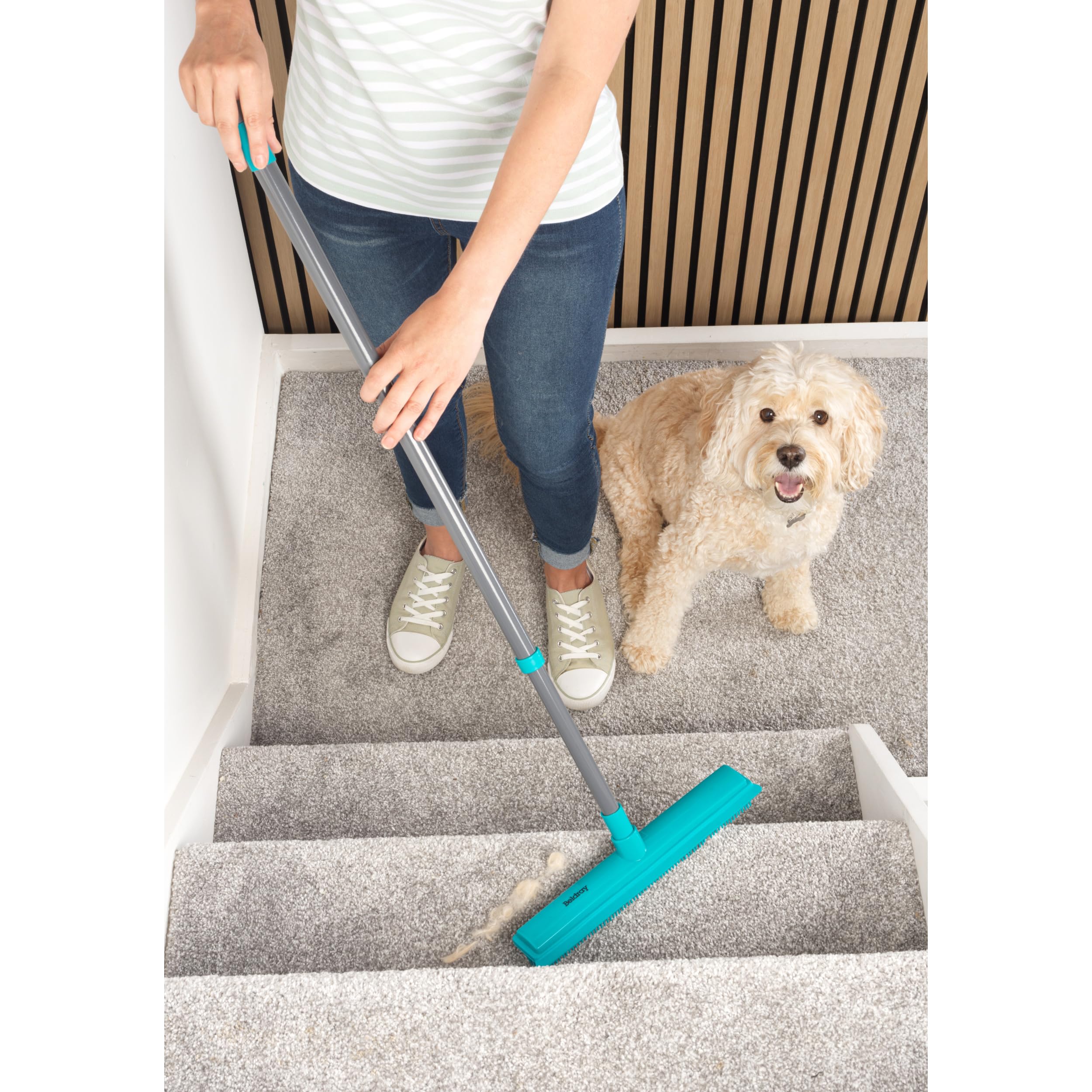 Beldray Antibac Pet Plus Rubber Head Push Broom - Telescopic Handle, Antibacterial Treatment | Grey 4