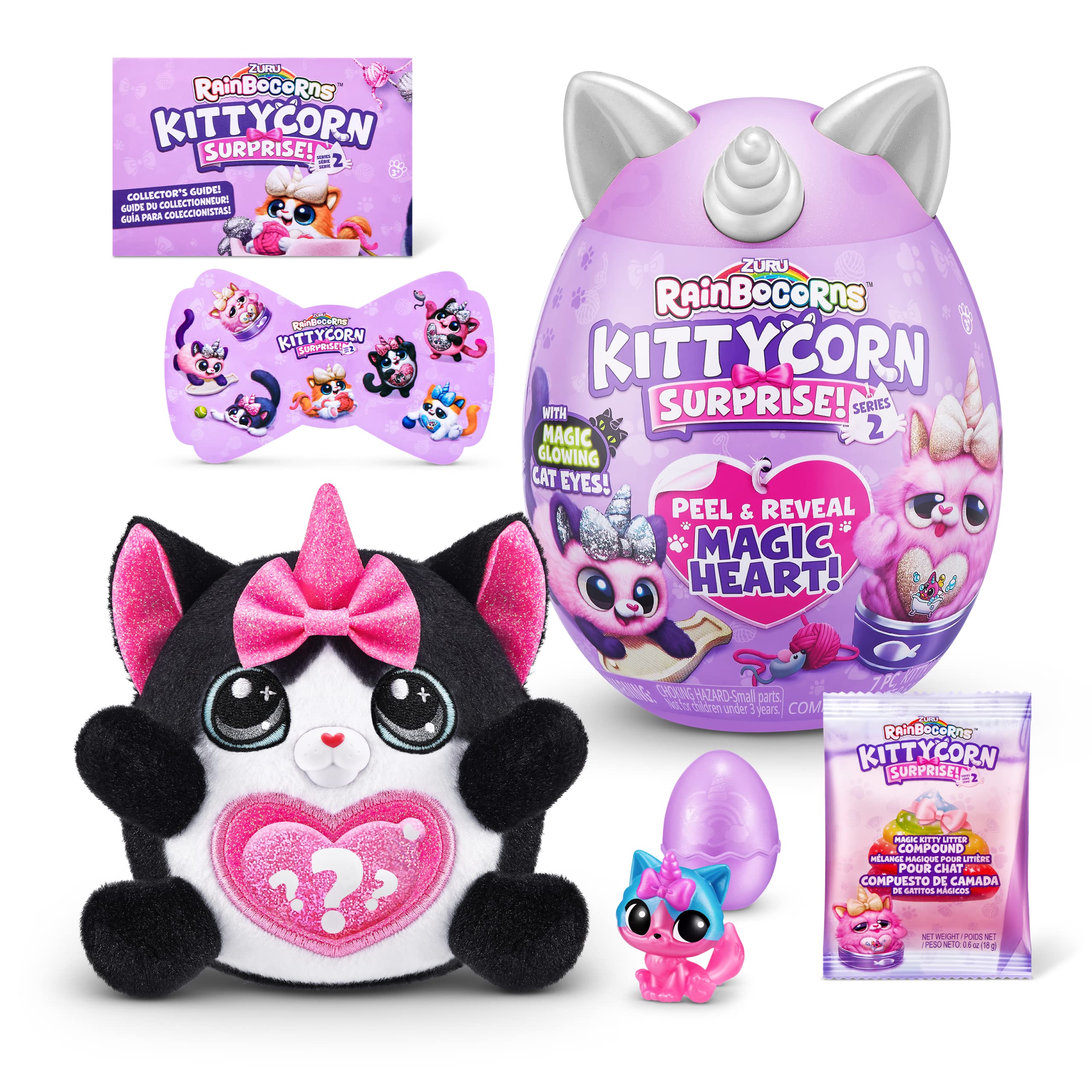Rainbocorns Kittycorn Surprise Series 2 (Black Cat) by ZURU - Glow in the Dark Collectible Plush with 10 Unboxing Surprises