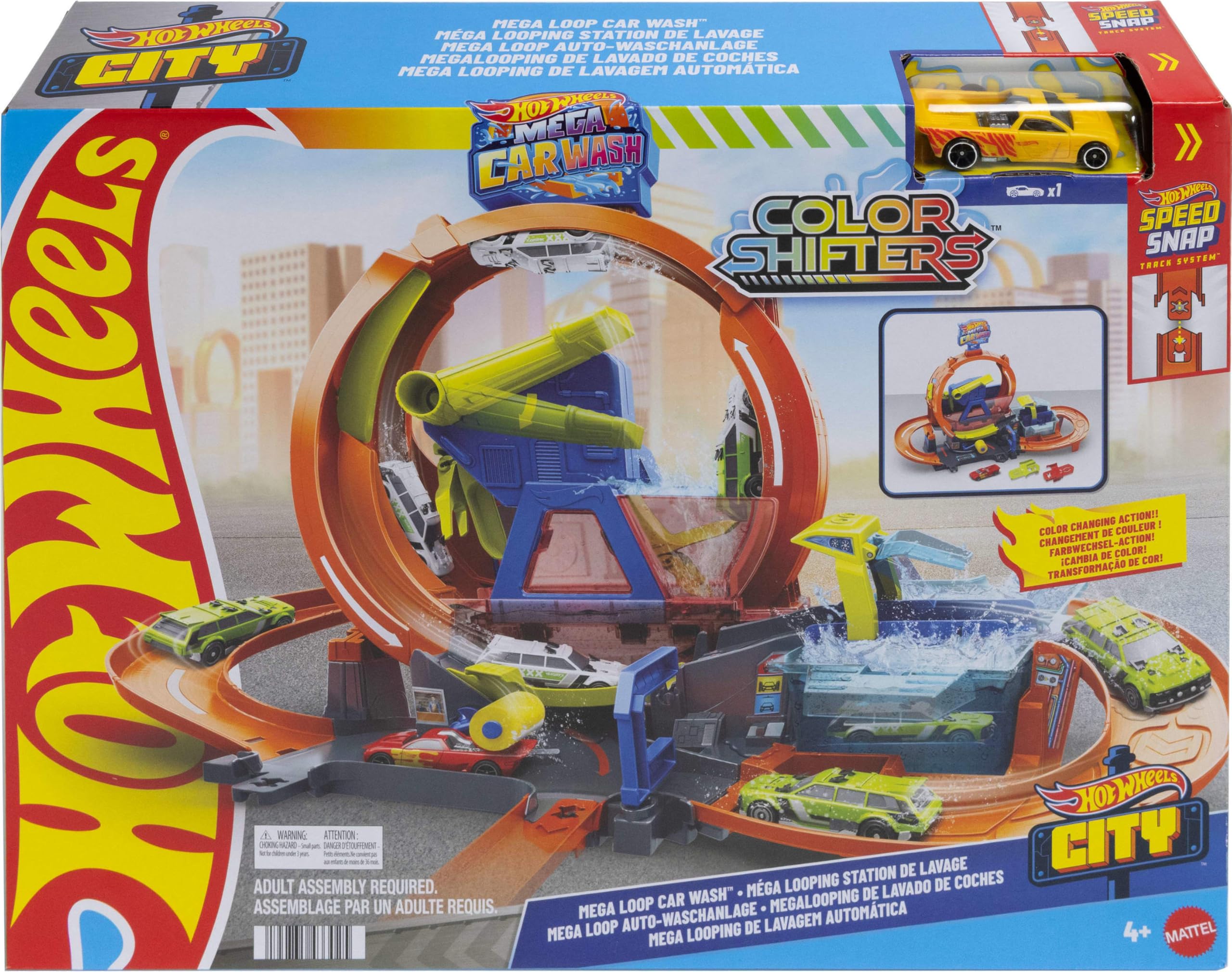 Hot Wheels City Mega Loop Car Wash Playset with Color Shifters Vehicle | Ages 4+ 6