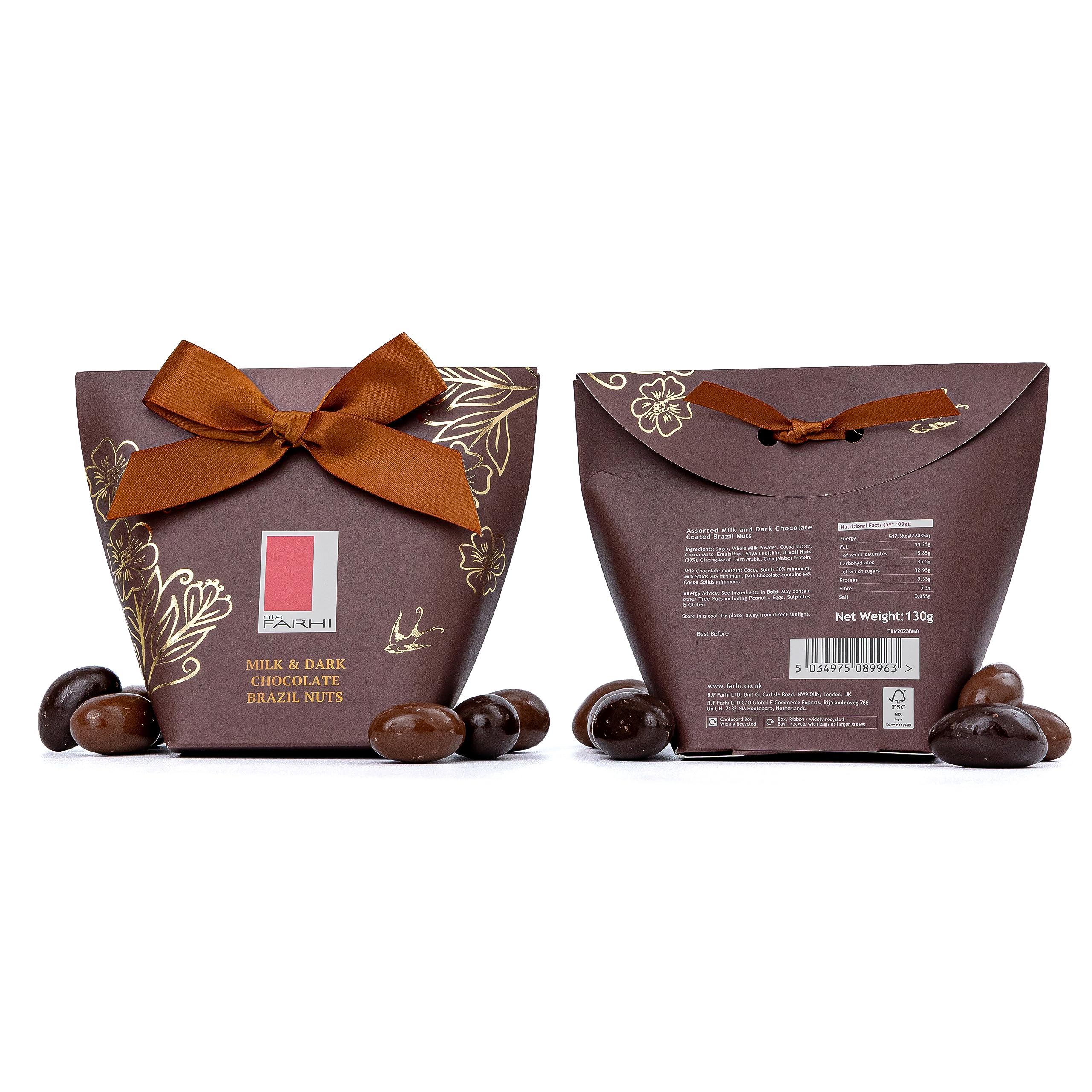Rita Farhi Milk & Dark Chocolate Brazil Nuts in Luxury Gift Box, 130g 6