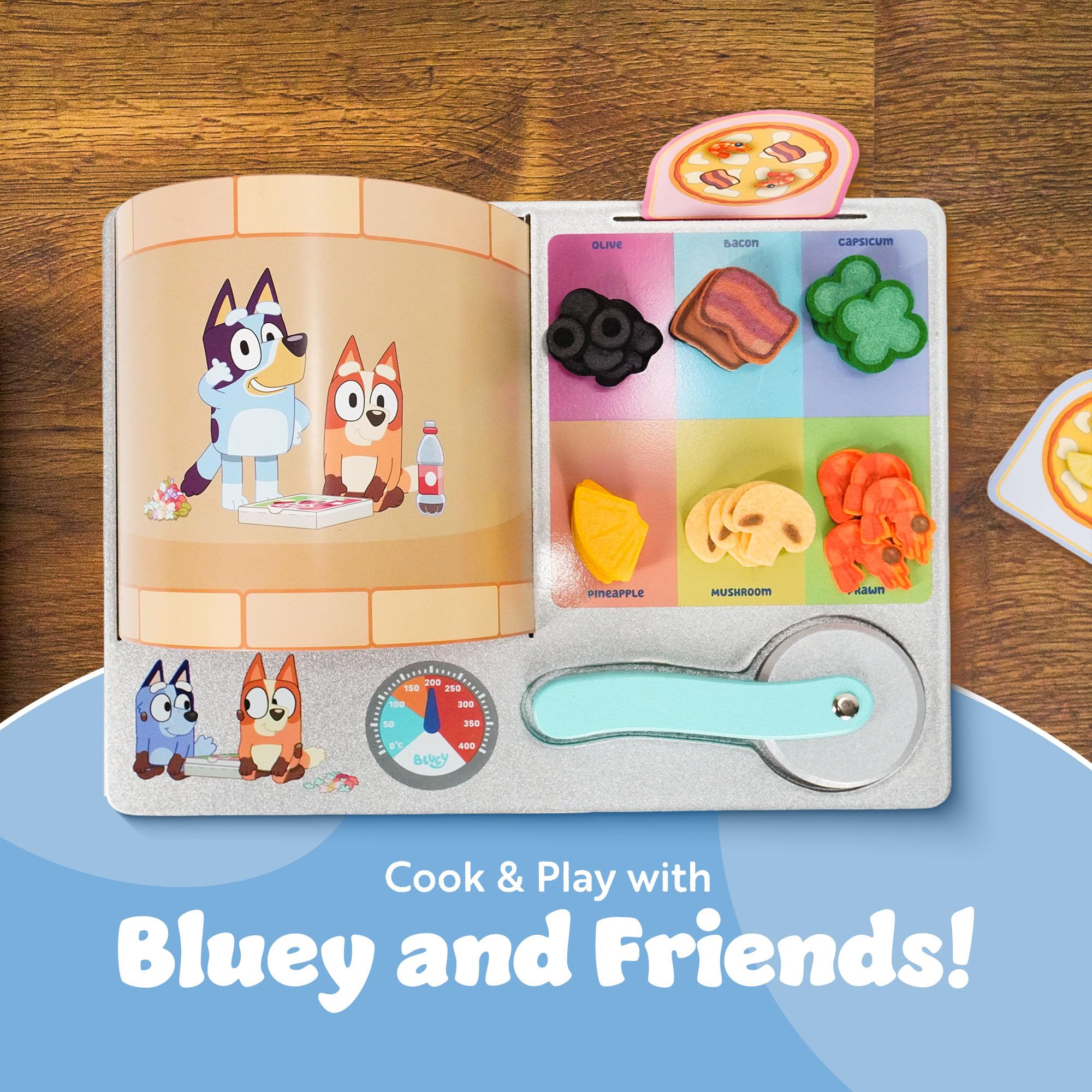 Bluey Pizza Girls Set - 35-Piece Wooden Pretend Play Food Set 7