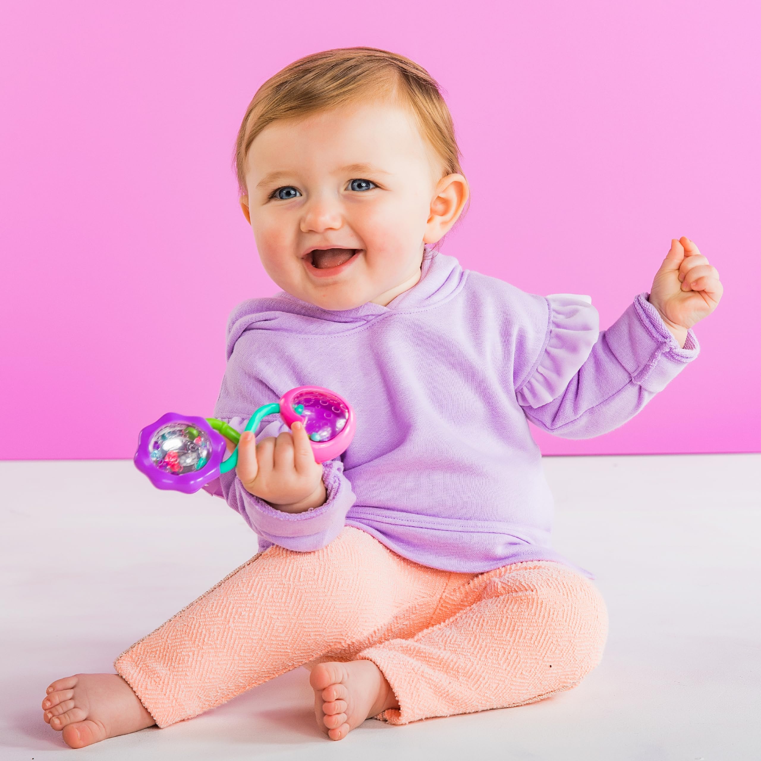Bright Starts Rattle & Shake BPA-Free Baby Barbell Toy - Plush Handle with Mirrored Rattle, 3 Months+ 4