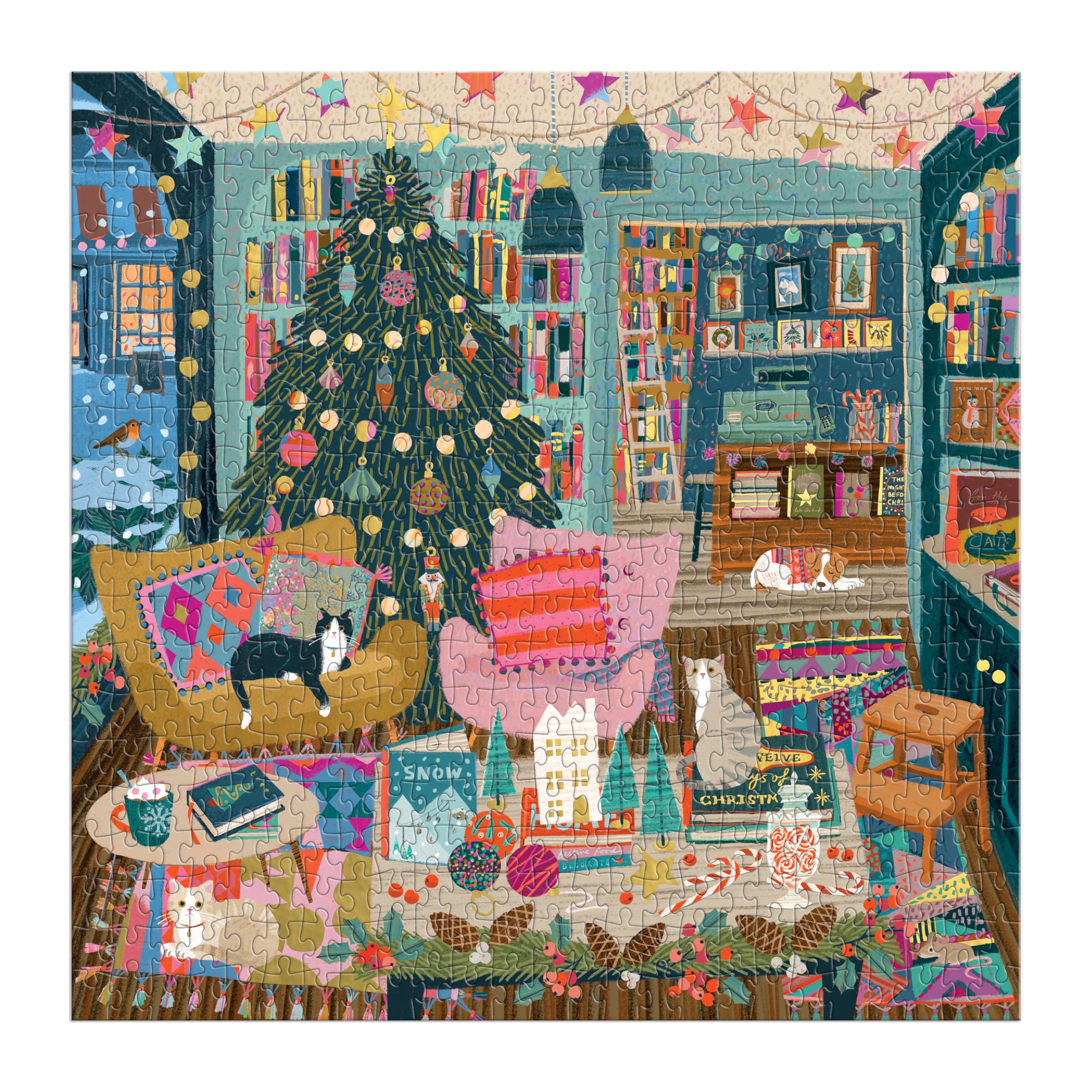 Galison Season's Readings 500 Piece Foil Puzzle - Christmas Bookshop Scene 8