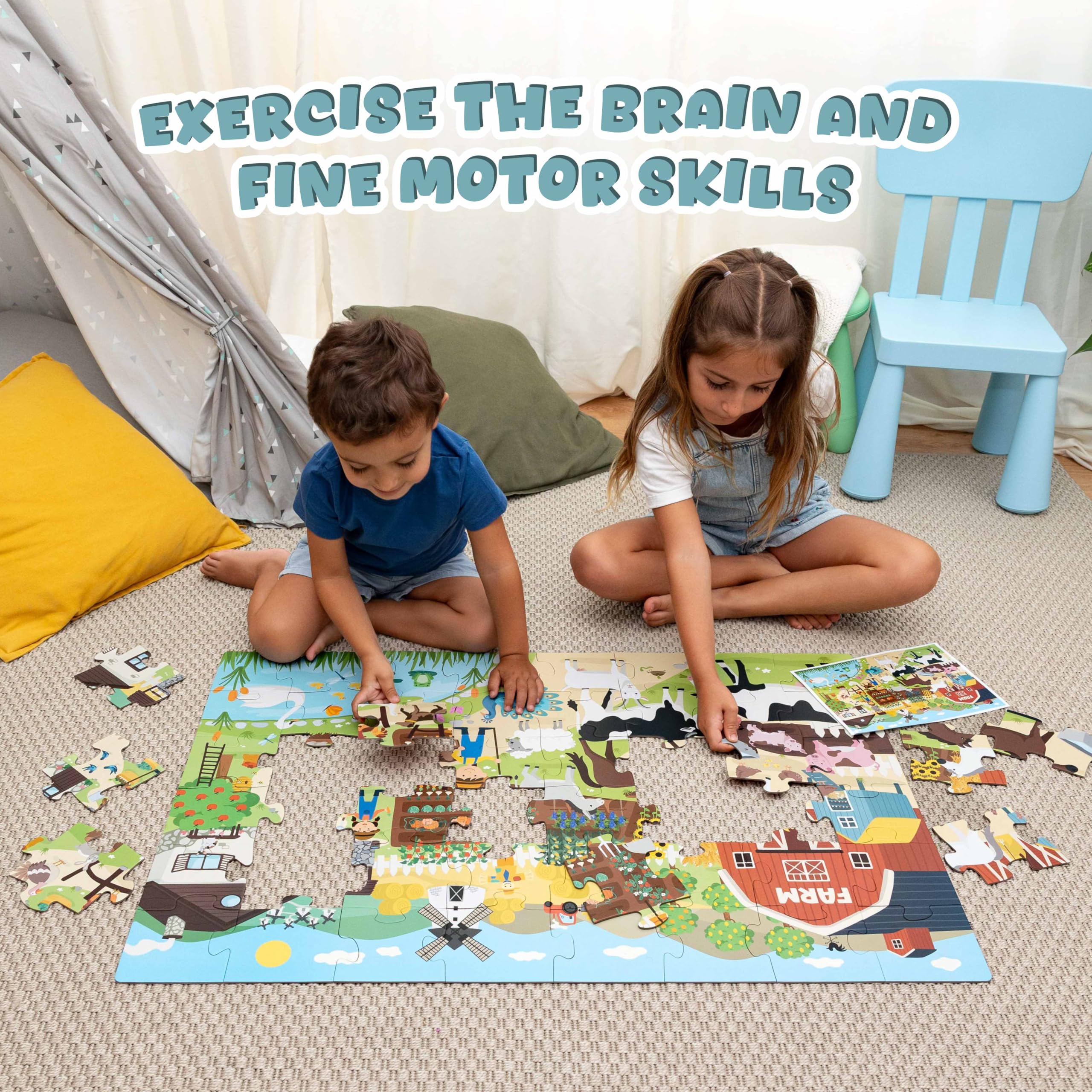 BONNYCO Giant Farm Animals Floor Puzzle - 48 Large Pieces, Ages 2+ 8