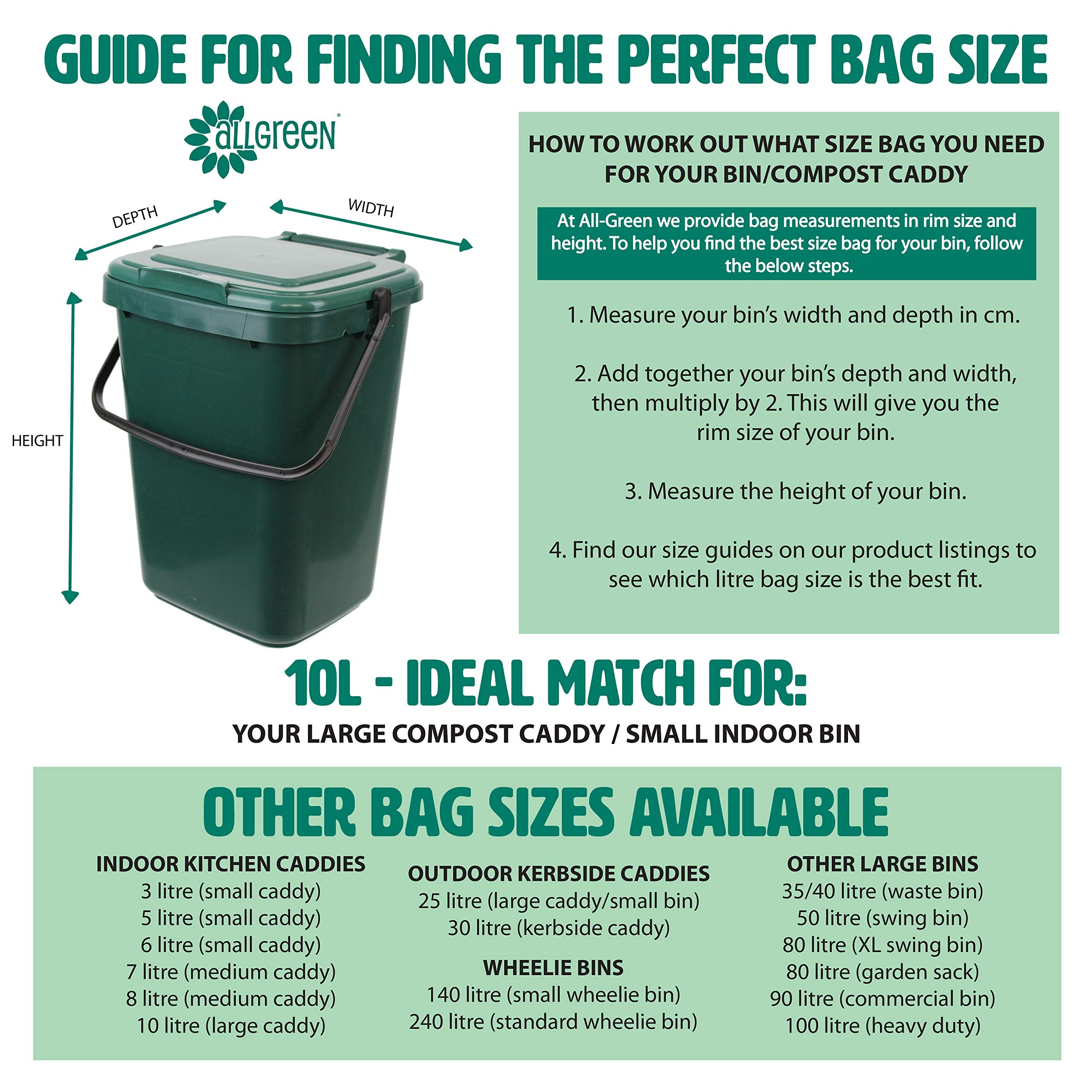 All-Green Compostable Liners for 10L Kitchen Caddy (75 Bags, Star Base Design) 5