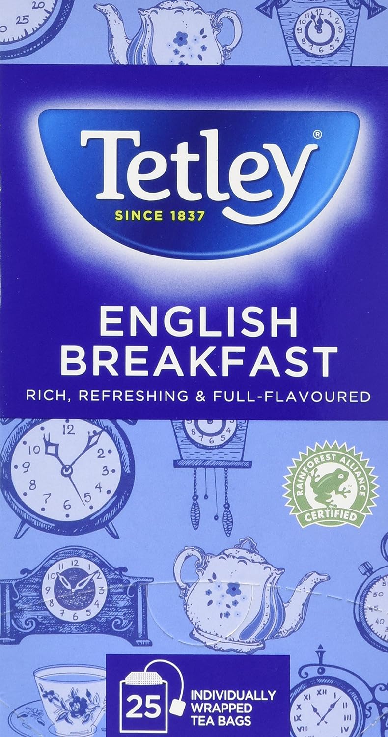 Tetley English Breakfast Tea Bags - Individually Wrapped String & Tag Envelopes, 25-Pack 1