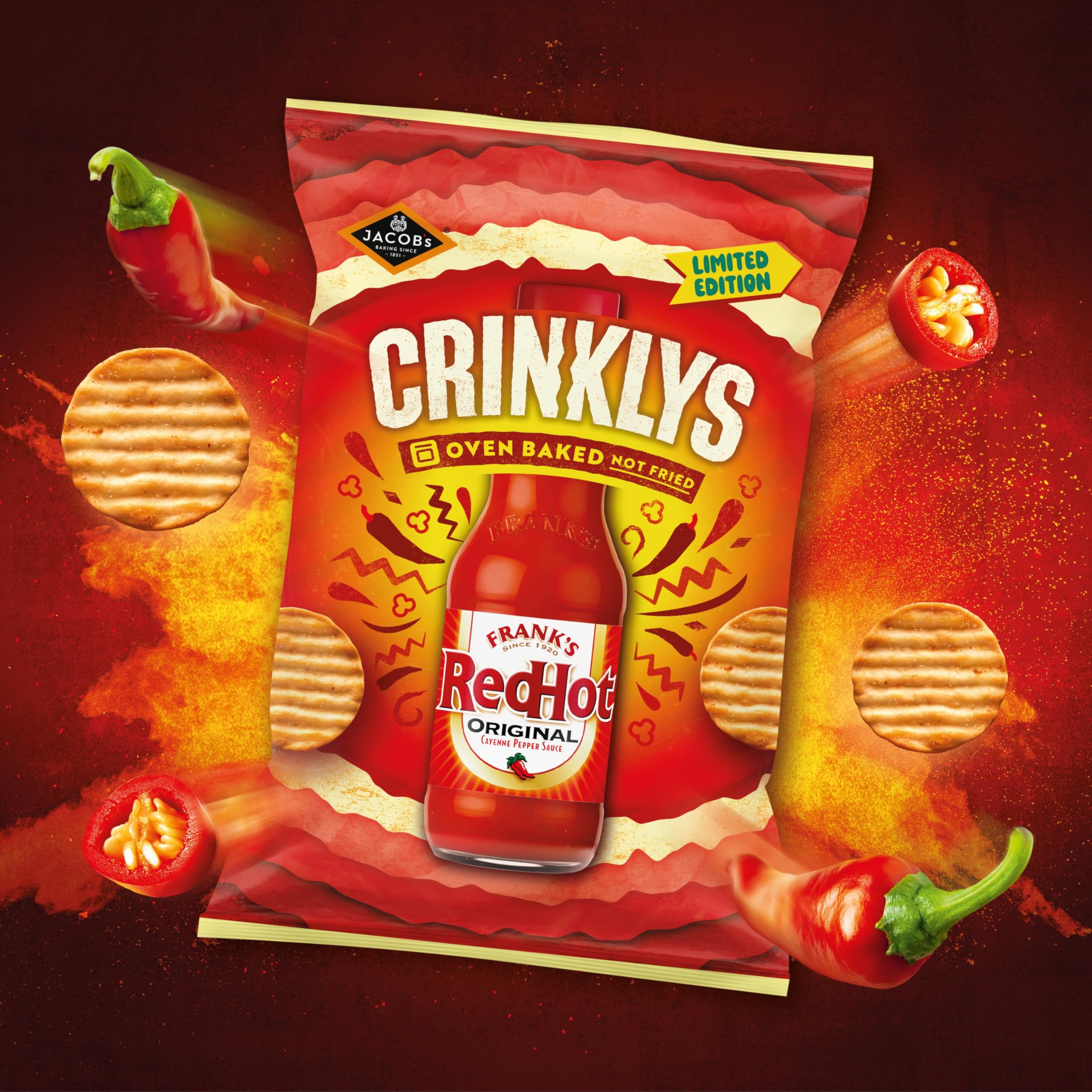 Jacob's Crinklys Franks Red Hot Original Baked Snacks Share Bag 150g 5