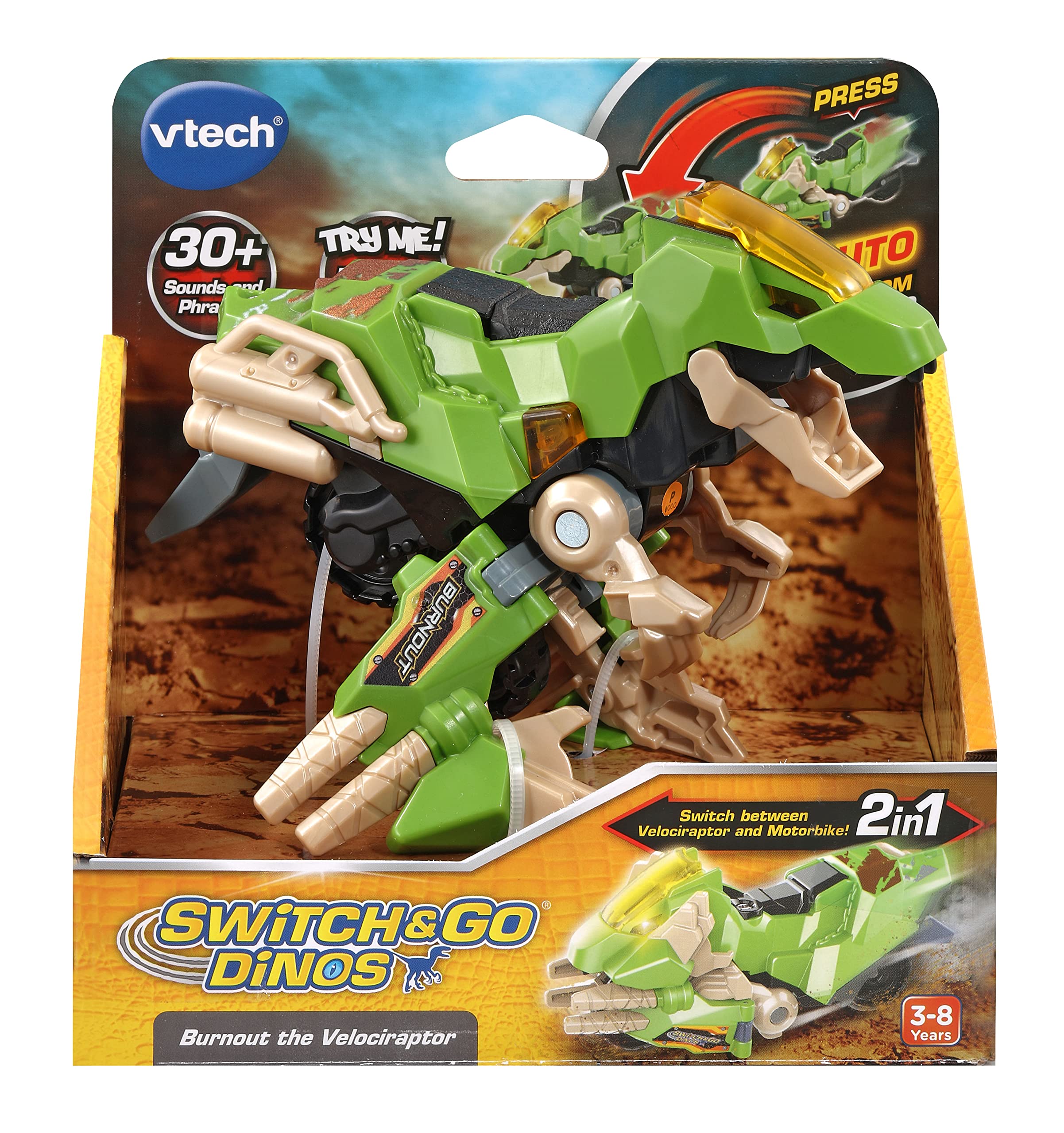 VTech Switch & Go Dinos Burnout The Velociraptor - 2-in-1 Motorcycle to Dinosaur Transforming Toy 10