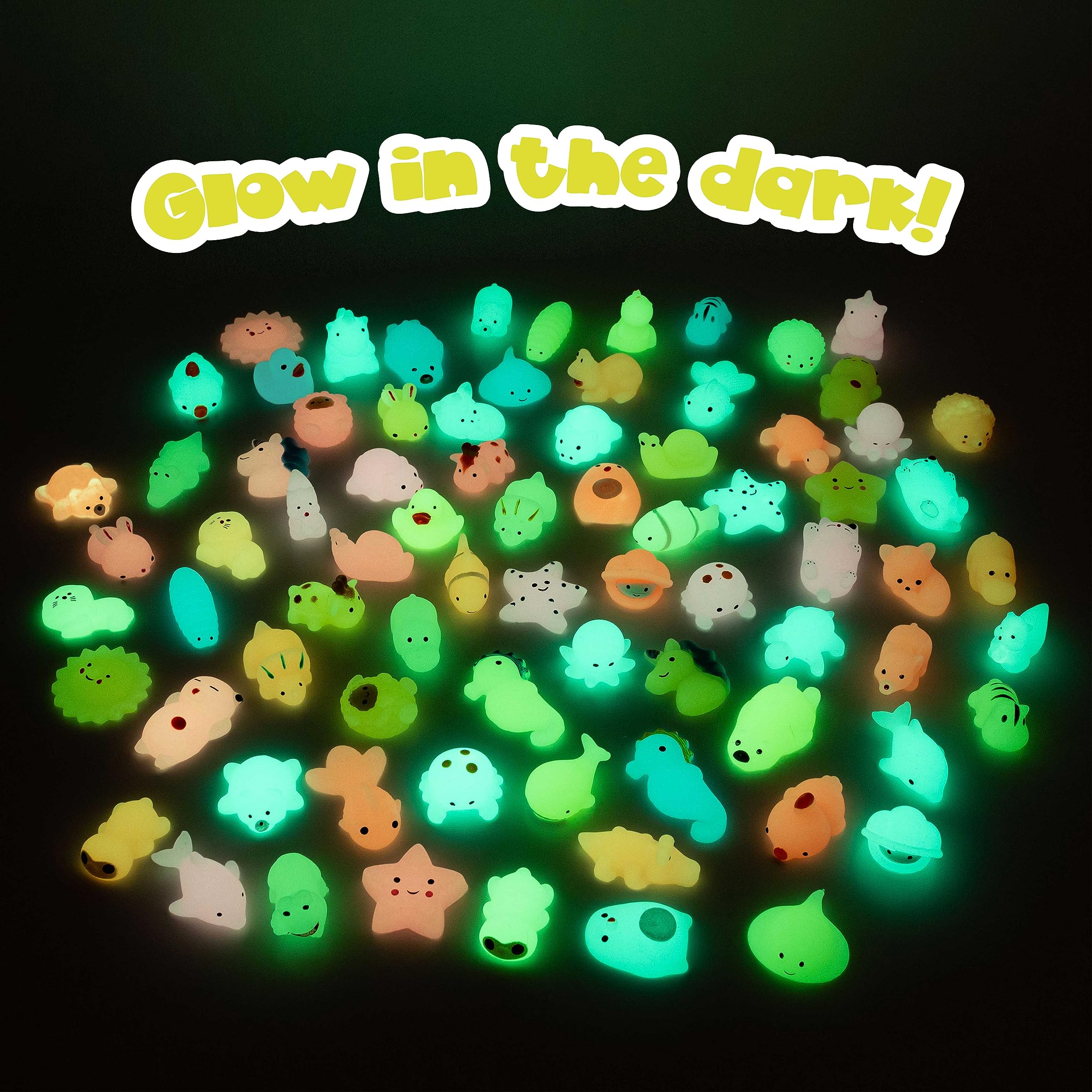 BONNYCO Mochi Squishy Toys - Pack of 80, Glow in the Dark, Individually Bagged 4