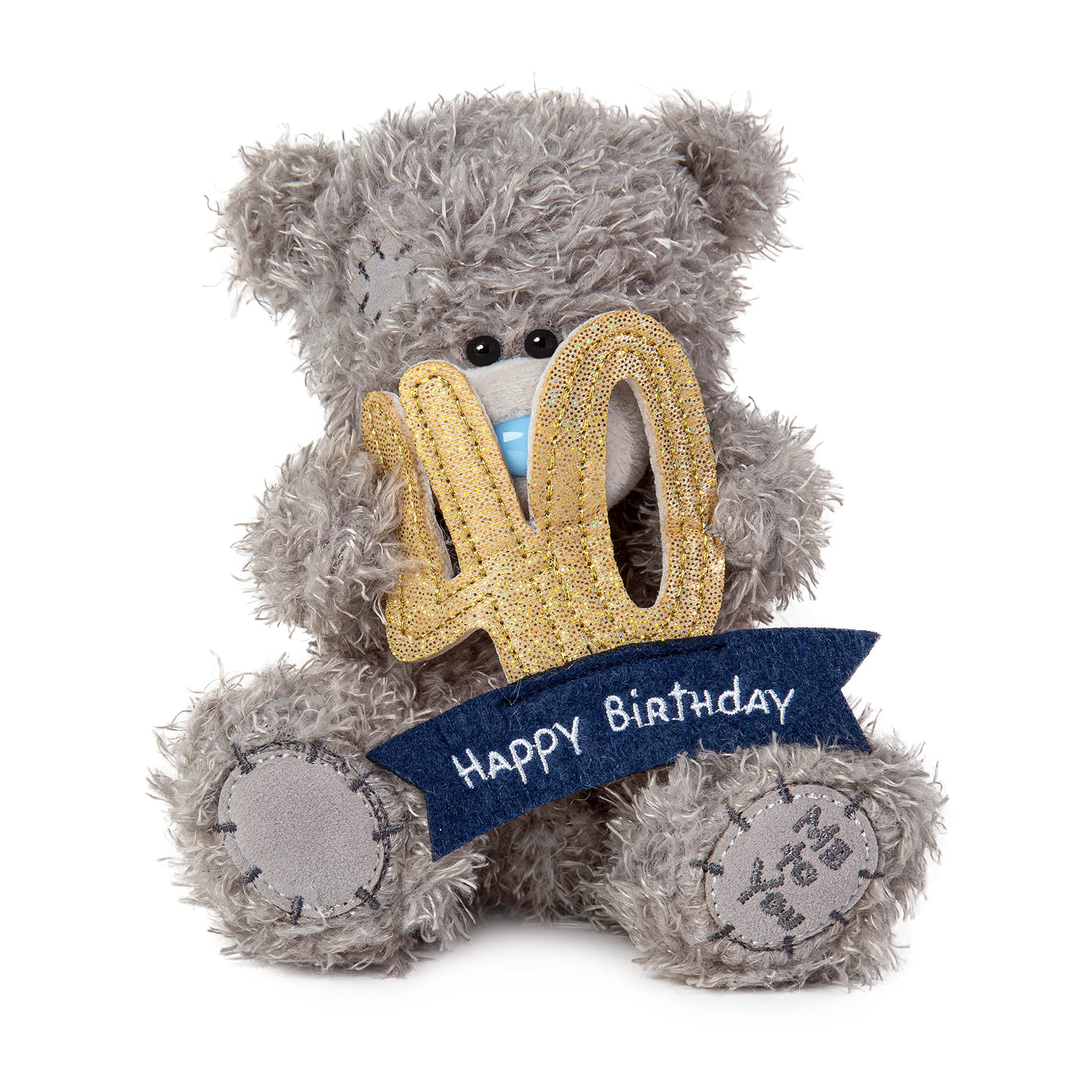 Me To You Bear Tatty Teddy 40th Birthday Bear with 40 Banner | Grey/Blue/Gold | 15cm Tall 1