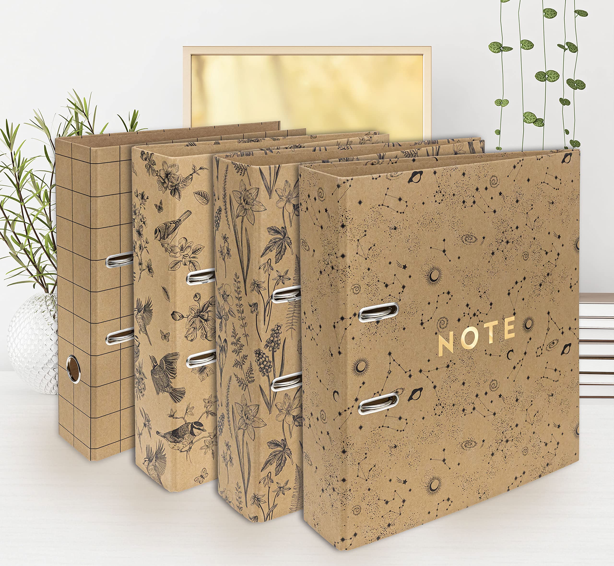 Interdruk Lever Arch File A4 75mm Kraft Paper Natural Brown Birds | 500 Sheet Capacity 5