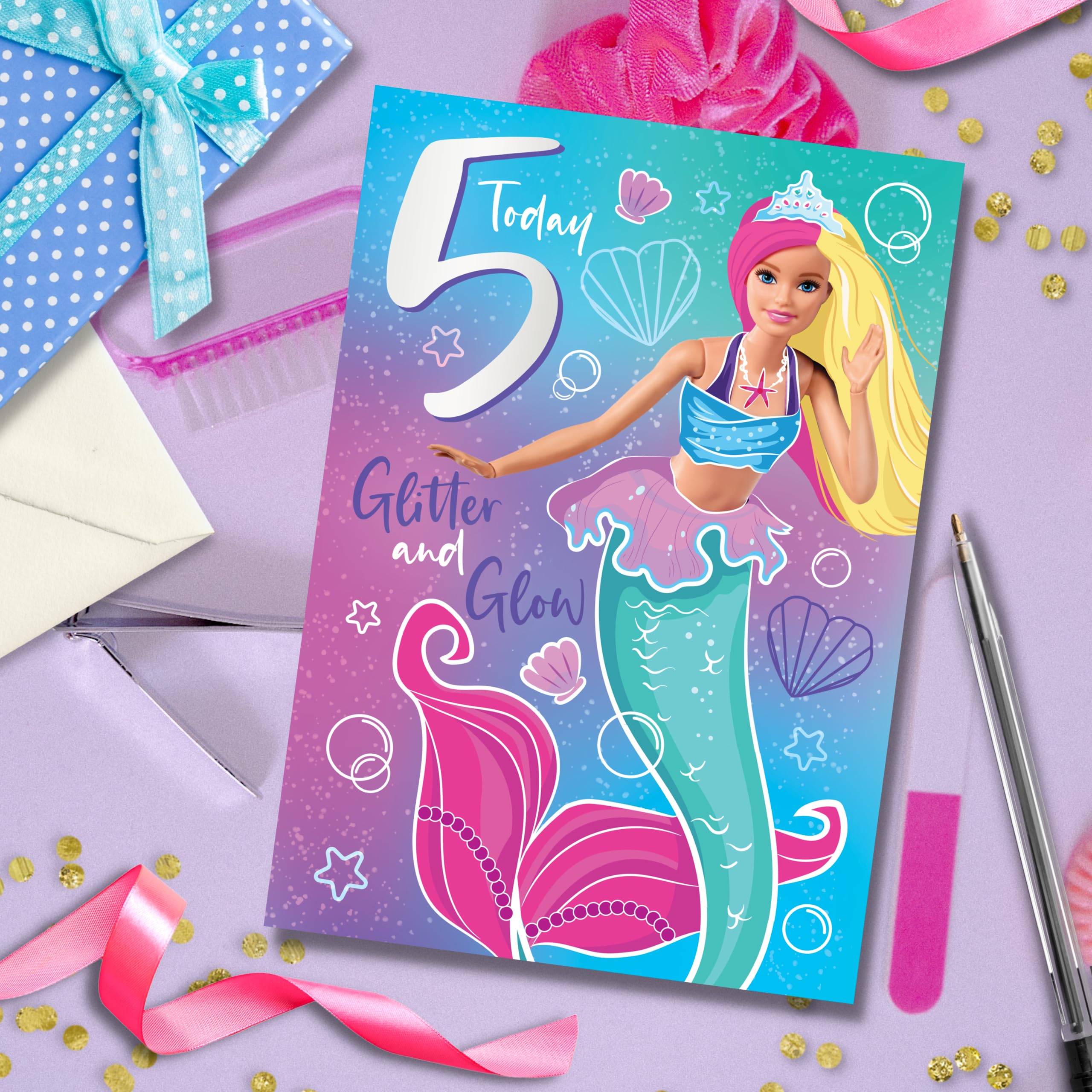 Danilo Promotions LTD Barbie Birthday Card for Girls Age 5 | 178x152mm 3