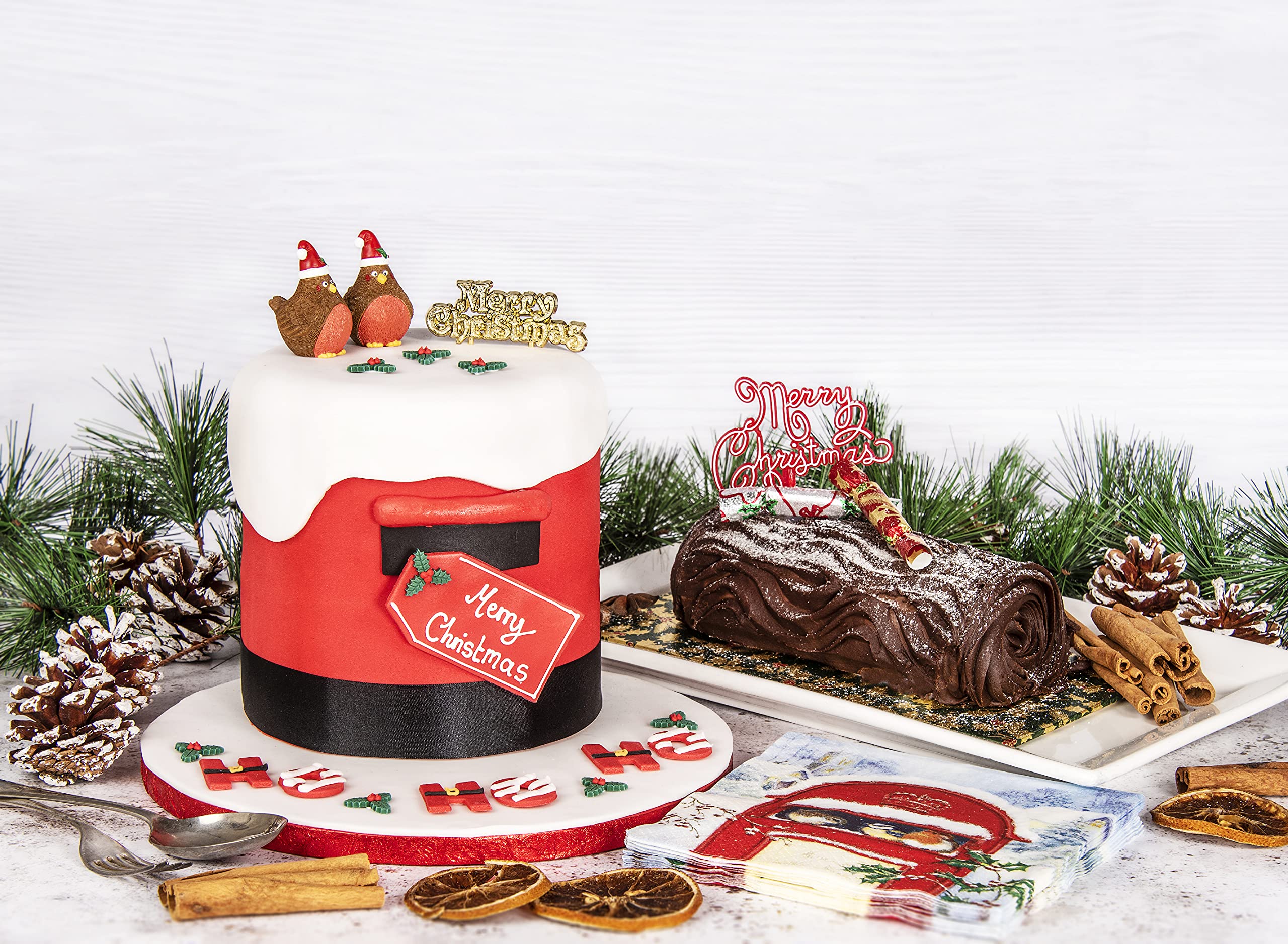 Anniversary House - Plump Christmas Robin Resin Cake Topper & Merry Christmas Motto Set 9