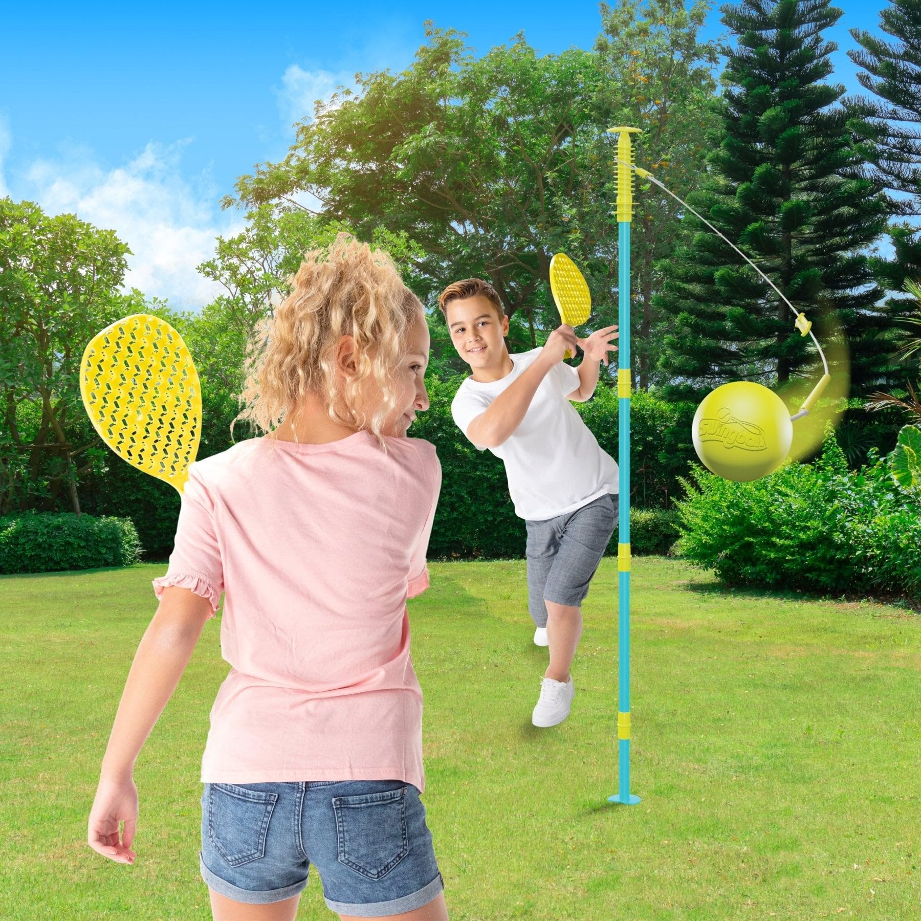 Swingball 2 in 1 Multiplay Set - Tennis & Football Playset | Yellow/Blue | Ages 6+