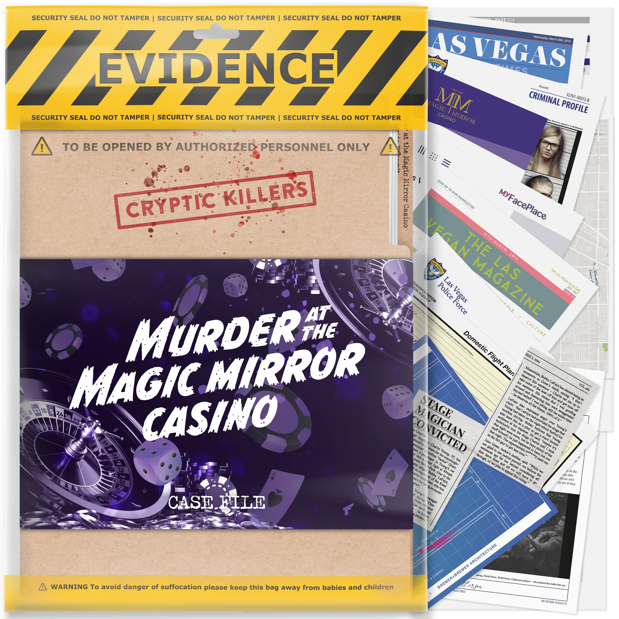 Cryptic Killers Murder at the Magic Mirror Casino Unsolved Murder Mystery Game | 2.5 Hours Playtime | Difficulty 3.5/5 1