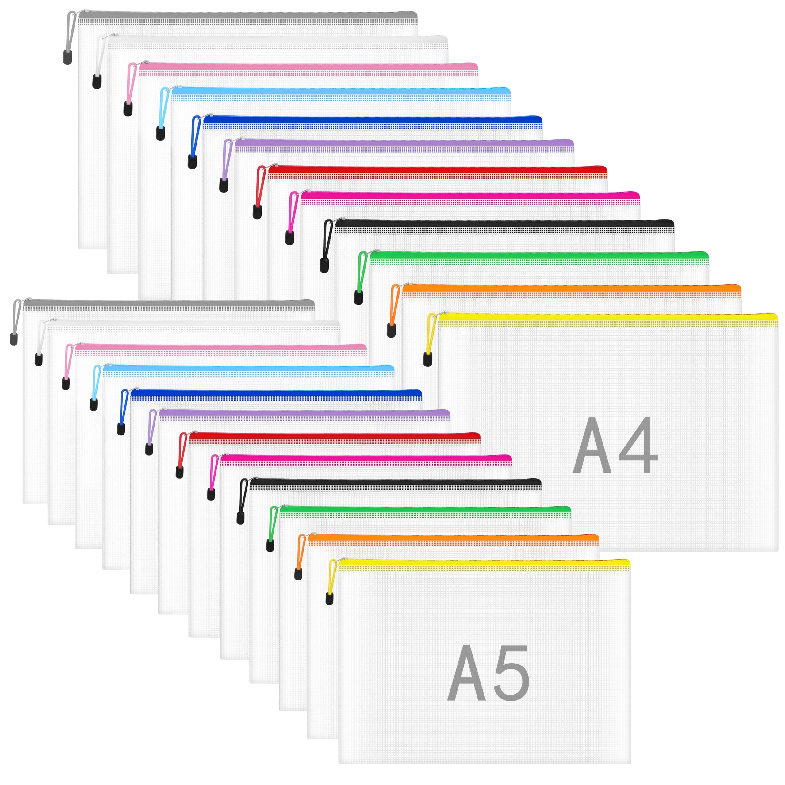 NORTHERN BROTHERS Zip Document Wallets - 24PCS A4/A5 Size, 12 Assorted Colors, PVC