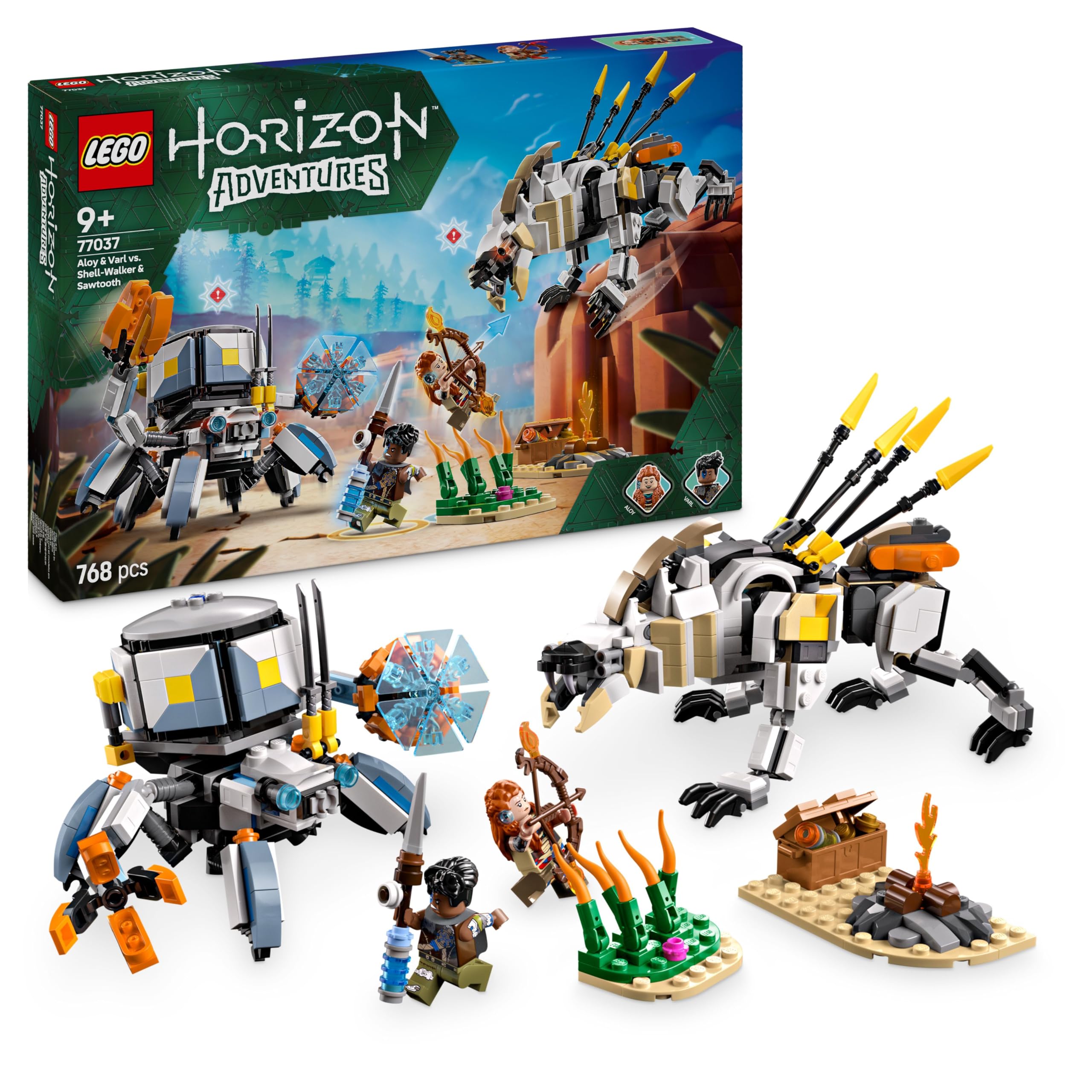LEGO Horizon Adventures Aloy & Varl vs. Shell-Walker & Sawtooth Building Set 77037 | 768 Pieces | Ages 9+