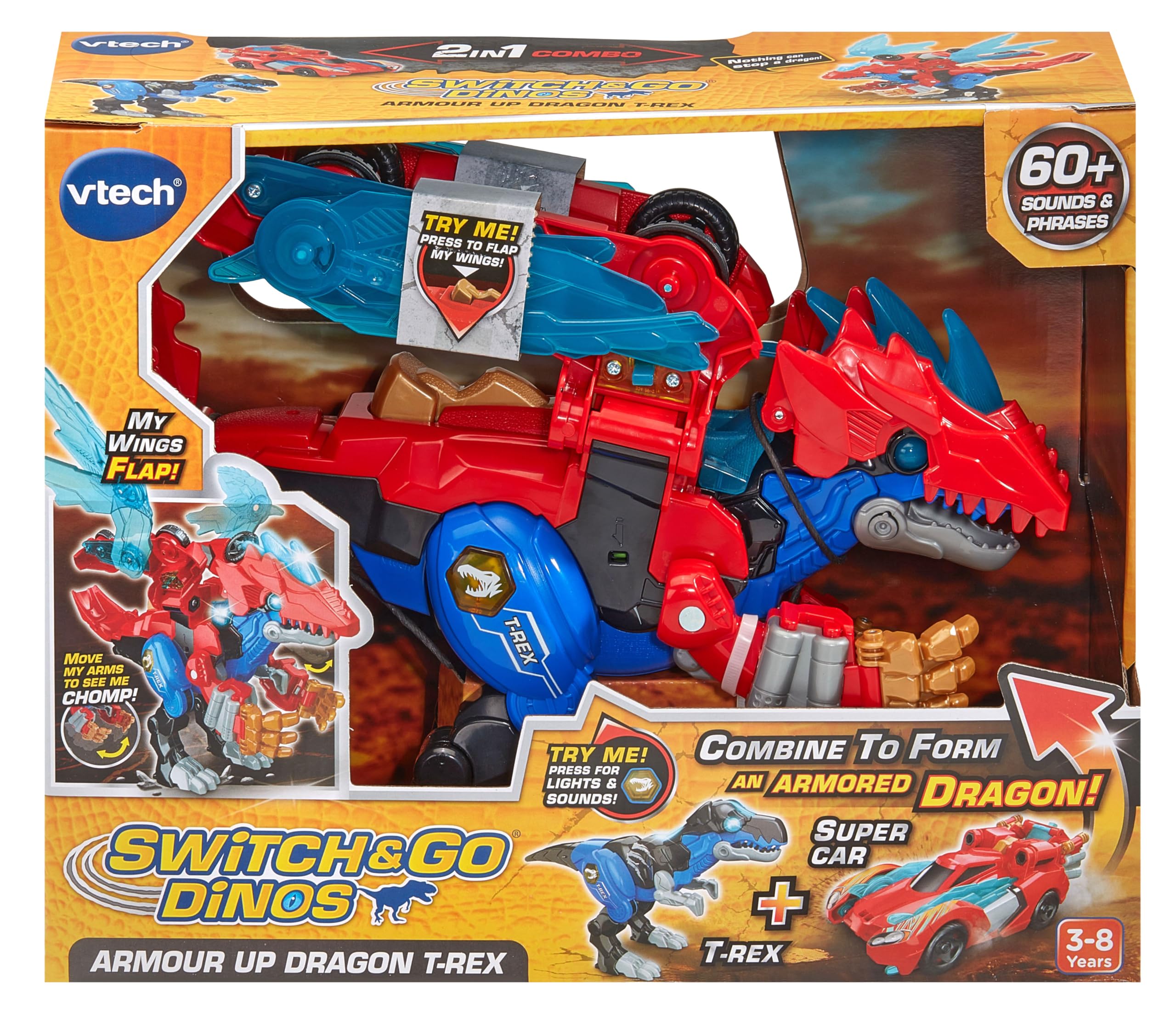VTech Switch & Go Dinos Armour Up Dragon T-Rex - 2-in-1 Interactive Dinosaur Toy with Lights & Sounds 15