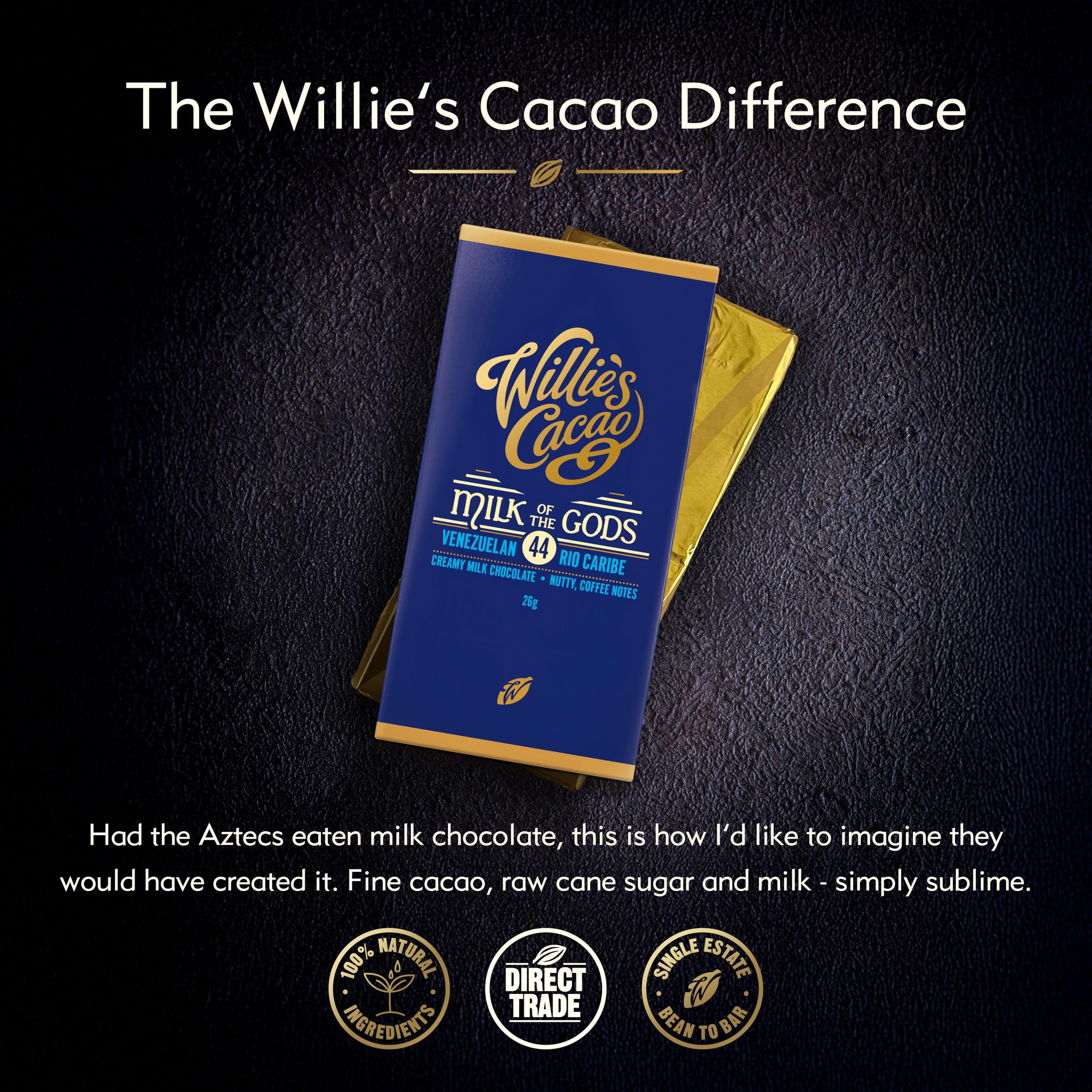 Willie's Cacao - Milk of the Gods 44% Milk Chocolate Bar 26g x 30 4