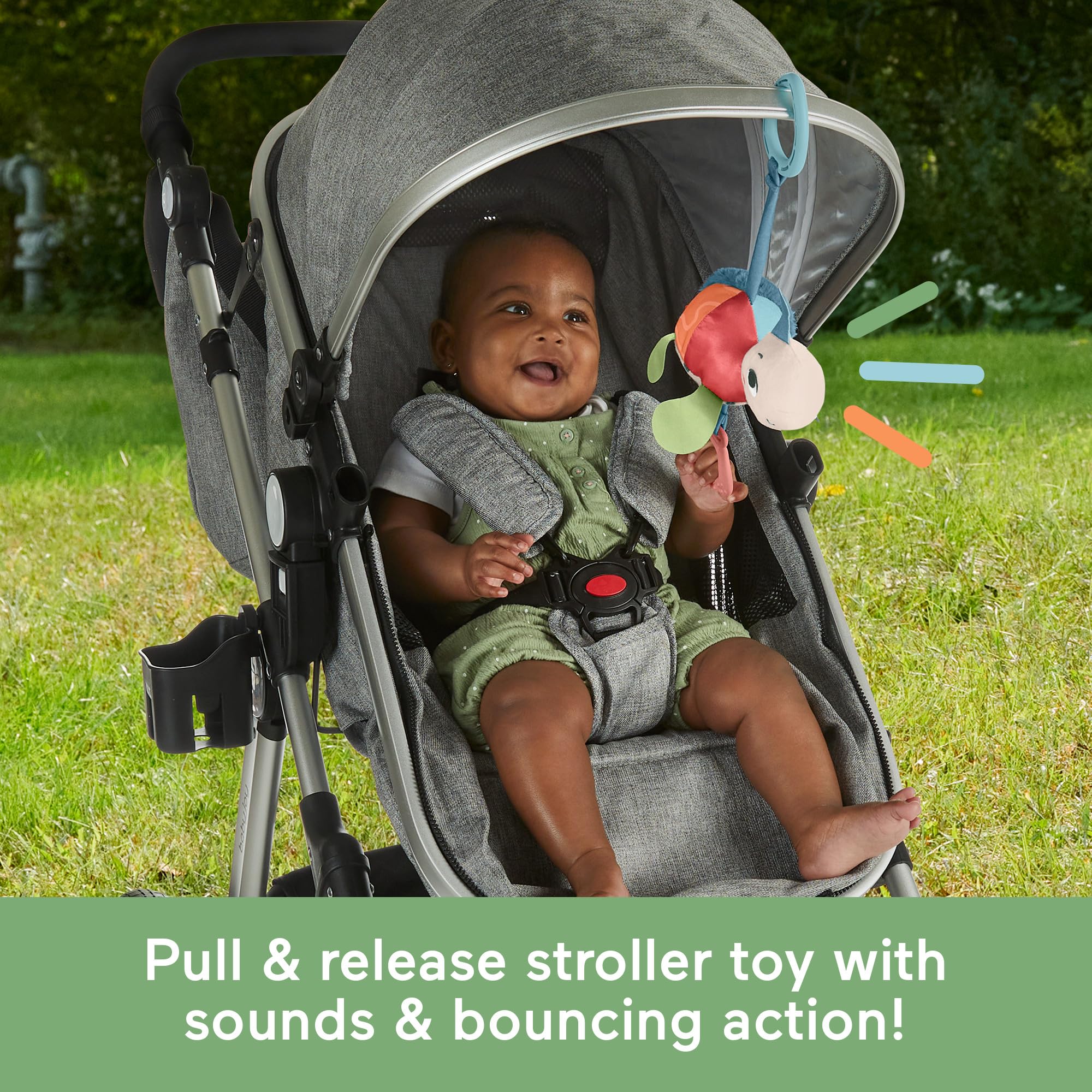 Fisher-Price Planet Friends Sea Me Bounce Turtle - Plush Stroller Toy with Teether & Jingle Sounds 9