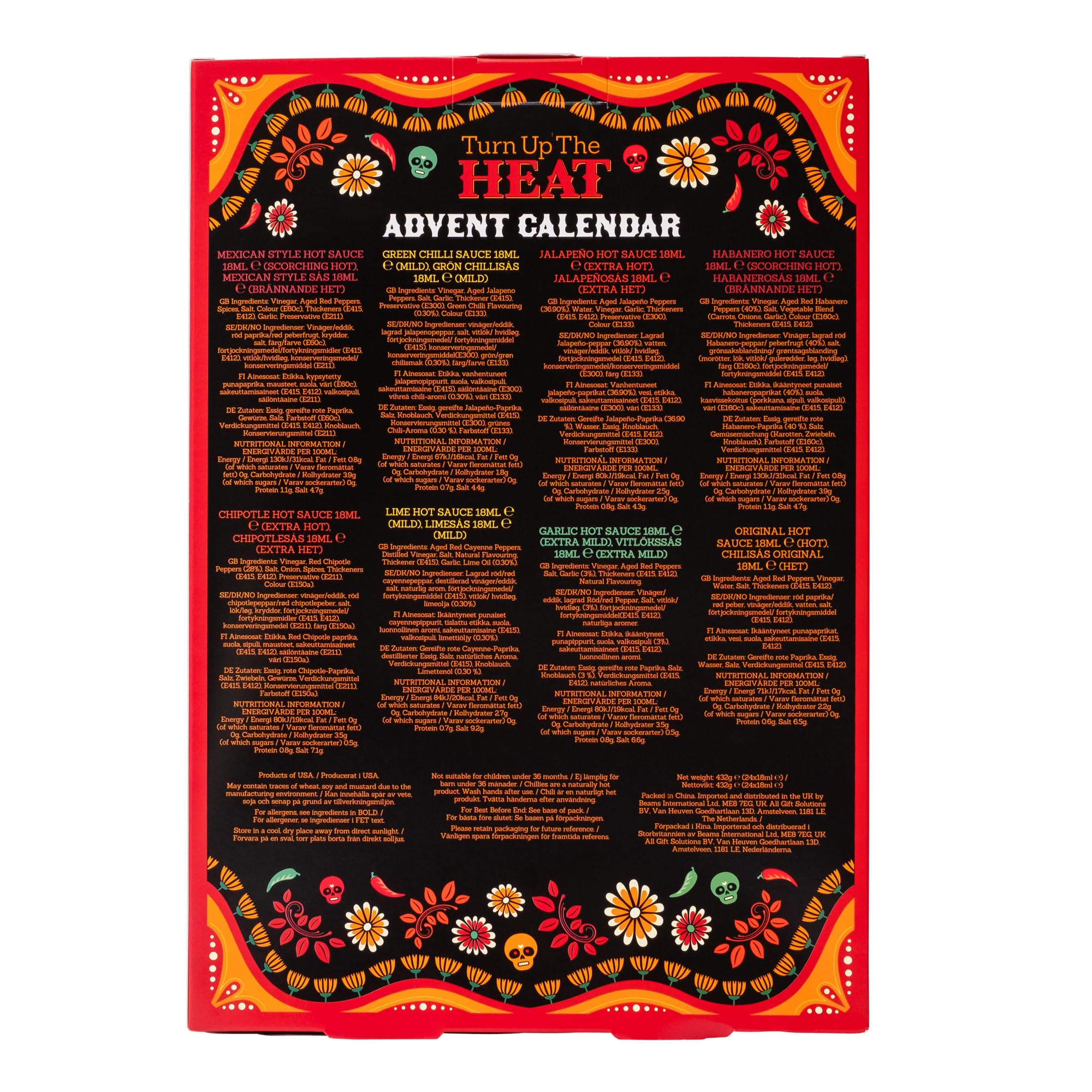 Beams International - Turn Up The Heat Hot Sauce Advent Calendar – Chilli Sauce Gift Set With 24 9