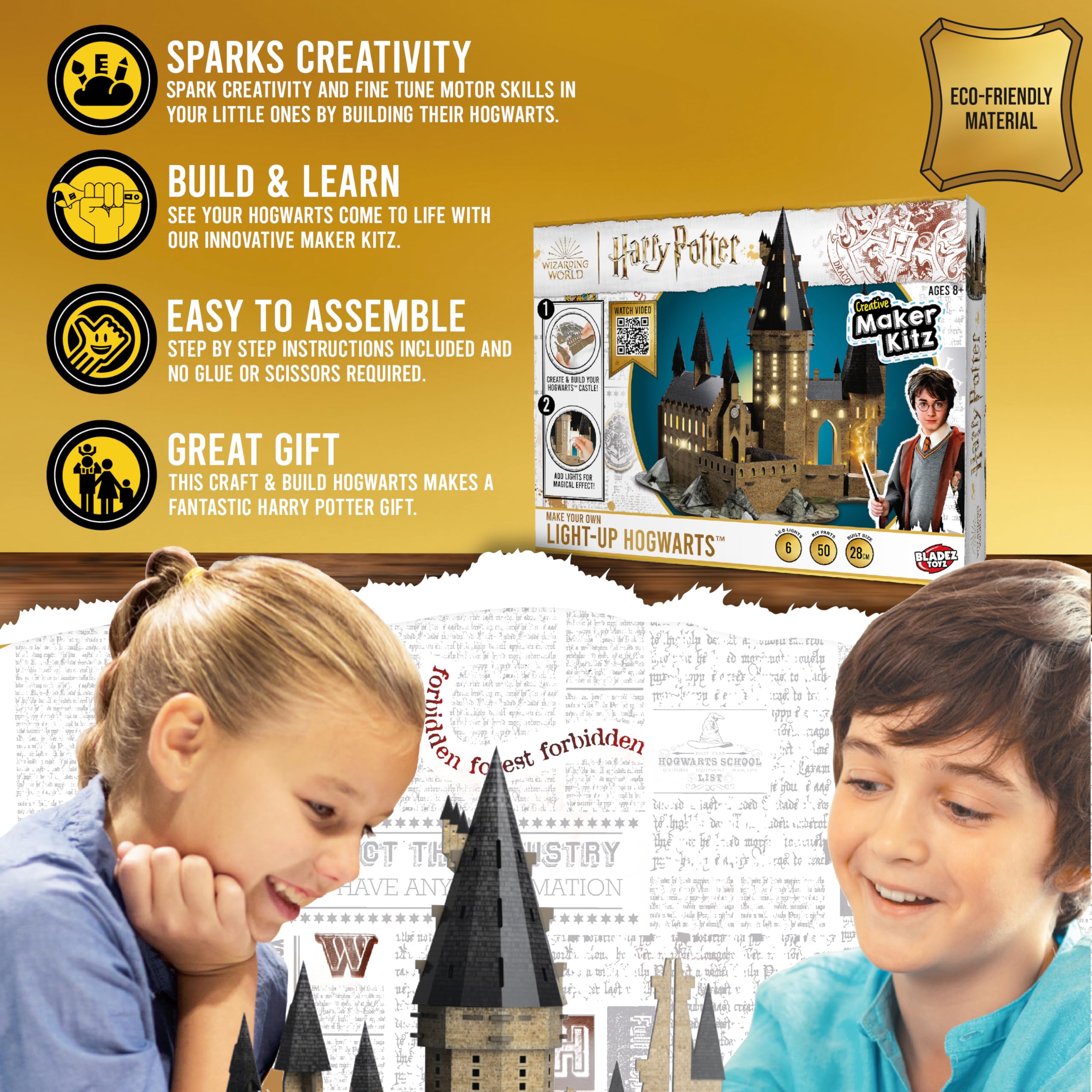 BLADEZ Harry Potter Hogwarts Castle Light-Up Papercraft Kit | 50 Pieces | Ages 6-8 | STEM Learning 5