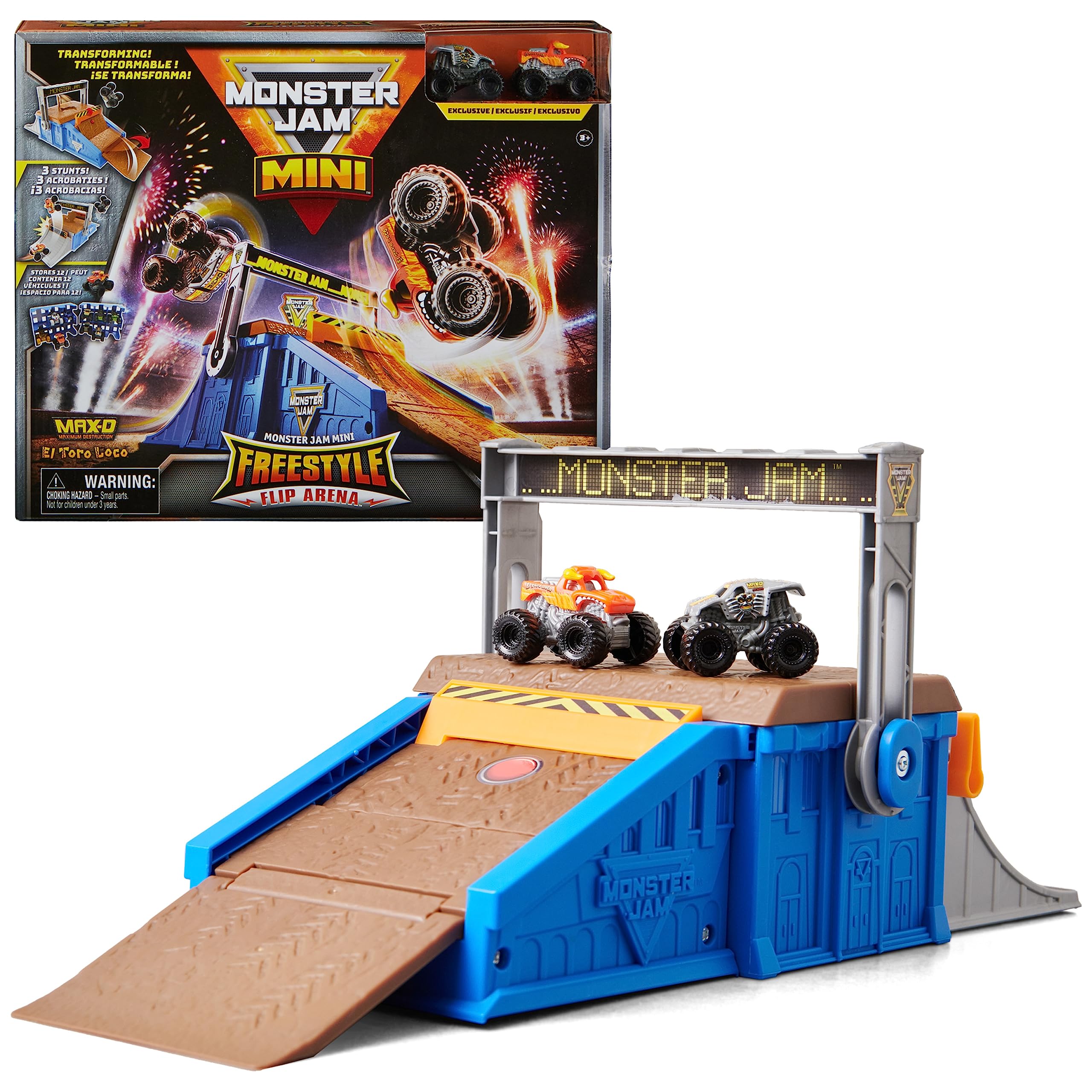 Monster Jam Mini Freestyle Flip Arena Playset - Includes 2 Trucks, Ages 3+ 17