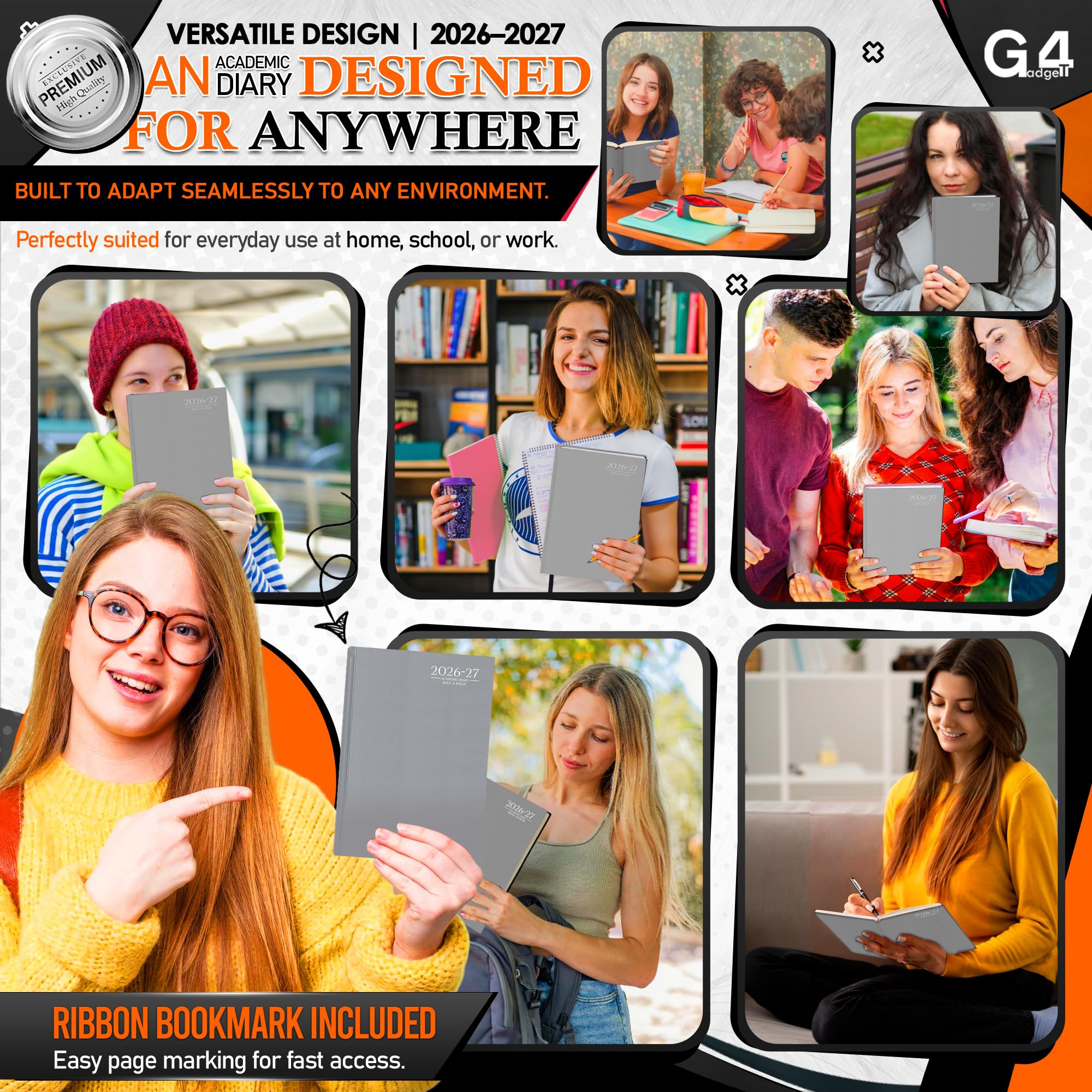 G4GADGET 2026-2027 Academic Diary A5 Day A Page Grey Hardback 5