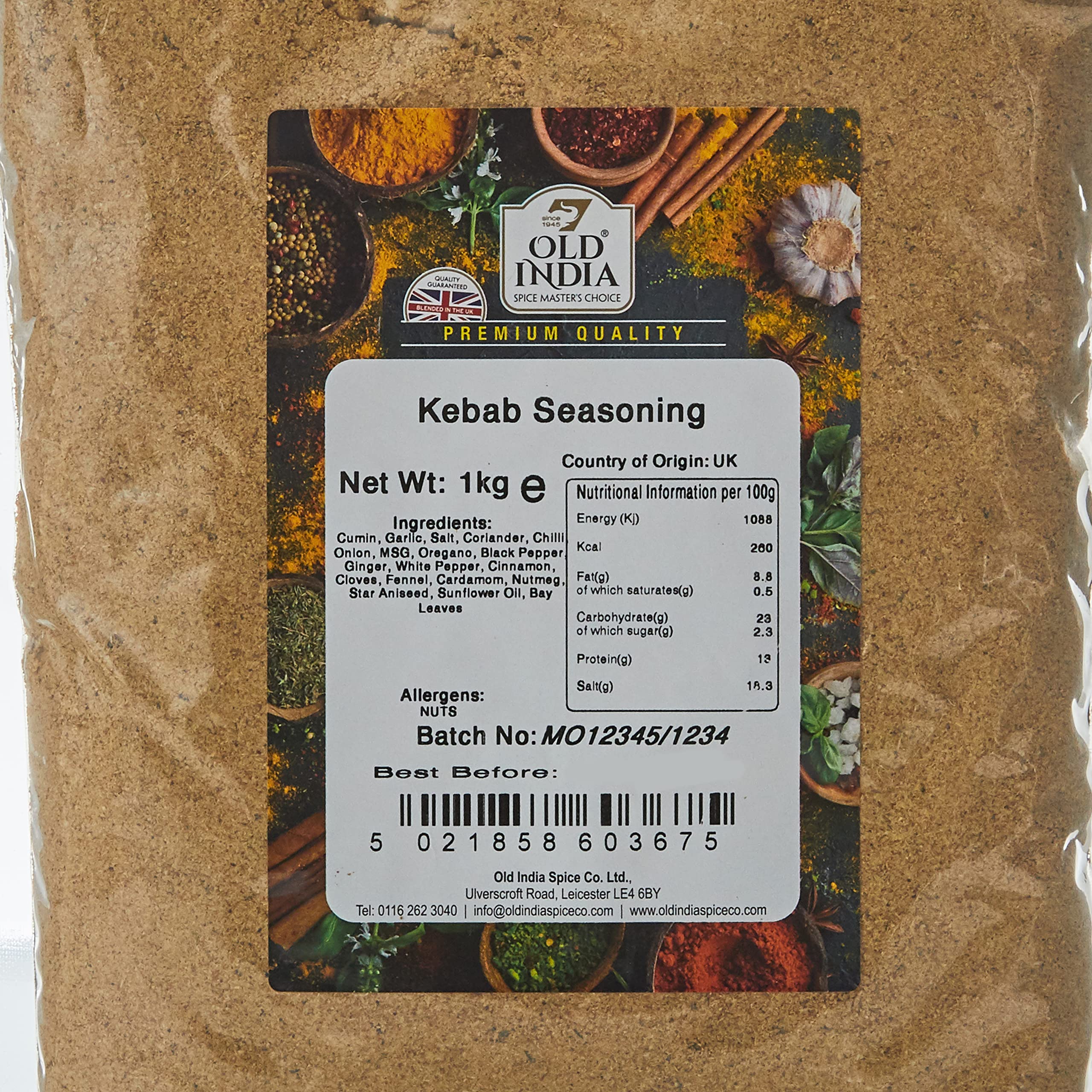 Old India Kebab Seasoning Powder, 1kg | 100% Natural & GMO Free