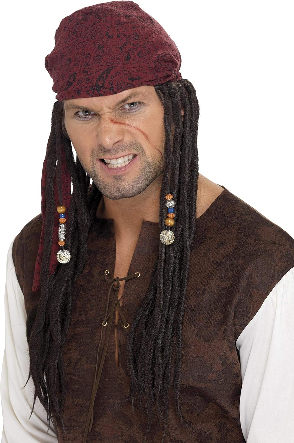 Smiffys Pirate Wig and Scarf - Brown