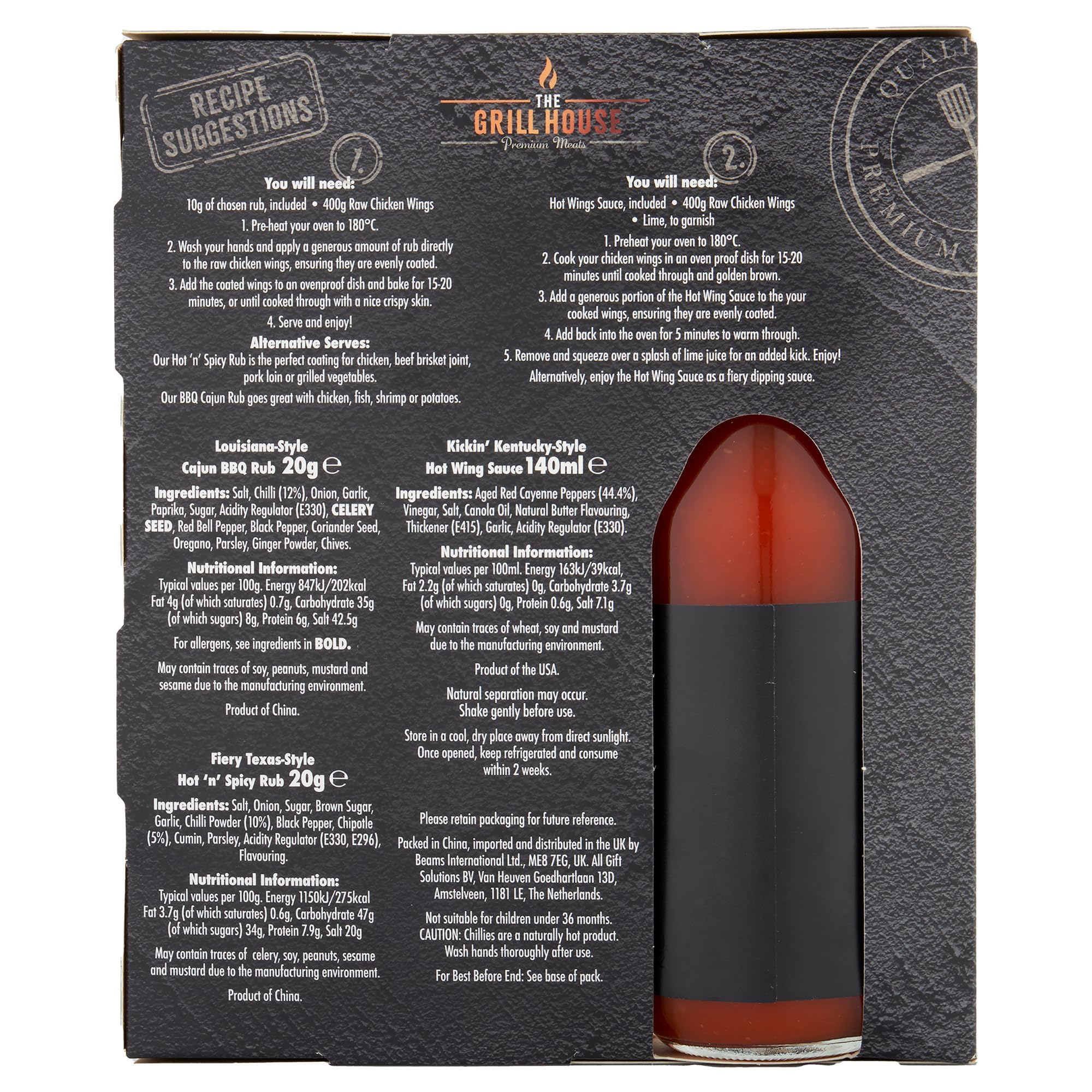 Grill House Wing Sauce & BBQ Rub Gift Set - 140 ml Hot Sauce, 2 x 20 g 18
