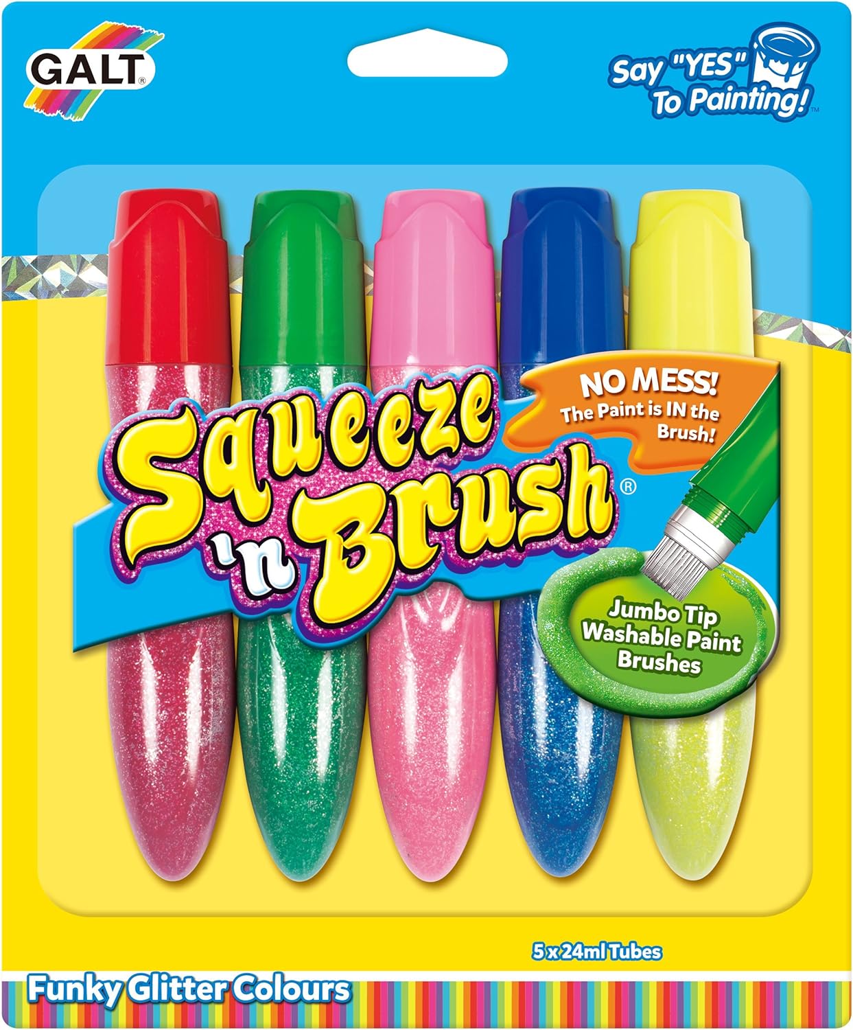 Galt Squeeze 'n Brush - 5 Glitter Colours Fine Tip Paint Pen Set for Kids 1