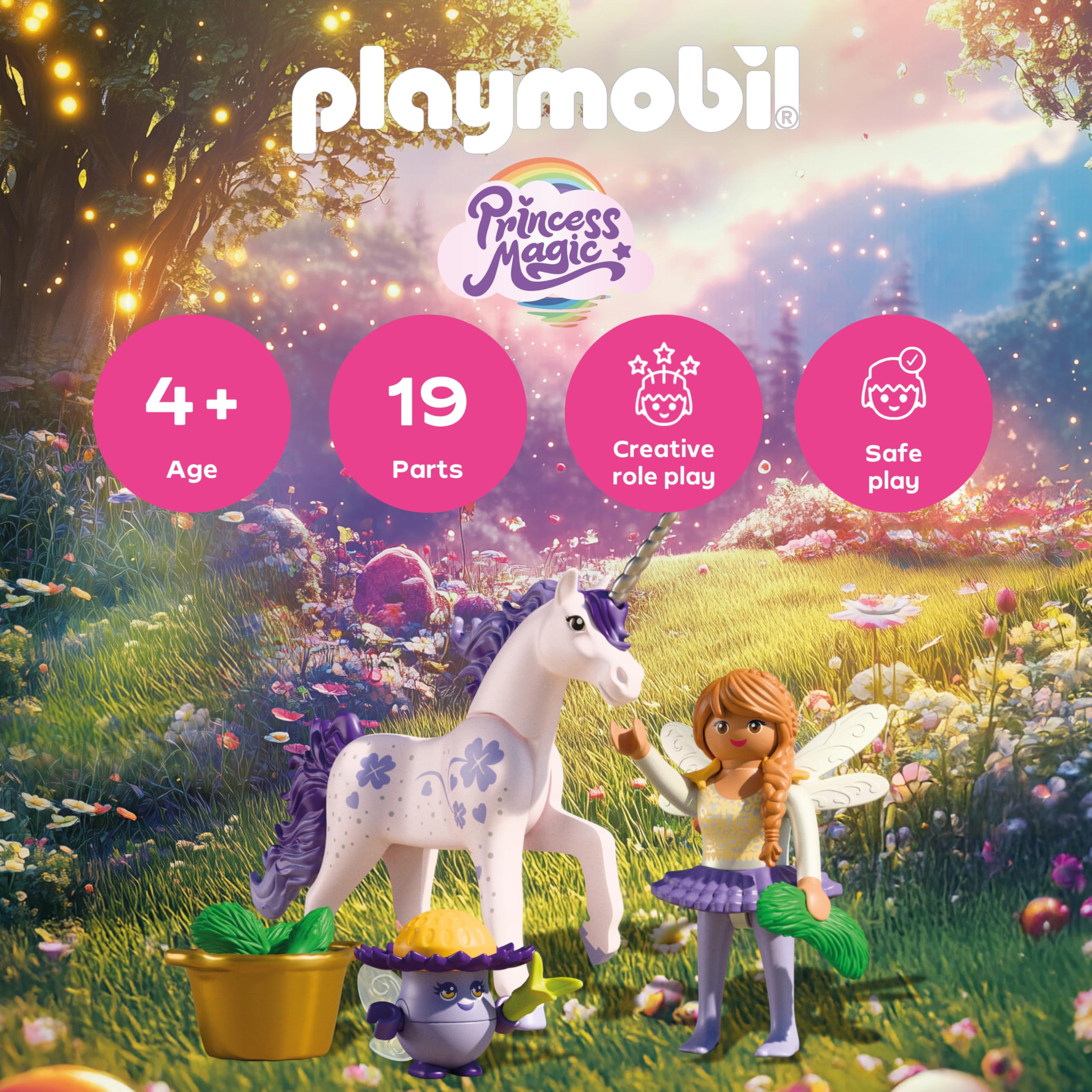 Playmobil Lucky Lavender Unicorn with Fairy - Multicolor | Ages 4+ | 71843