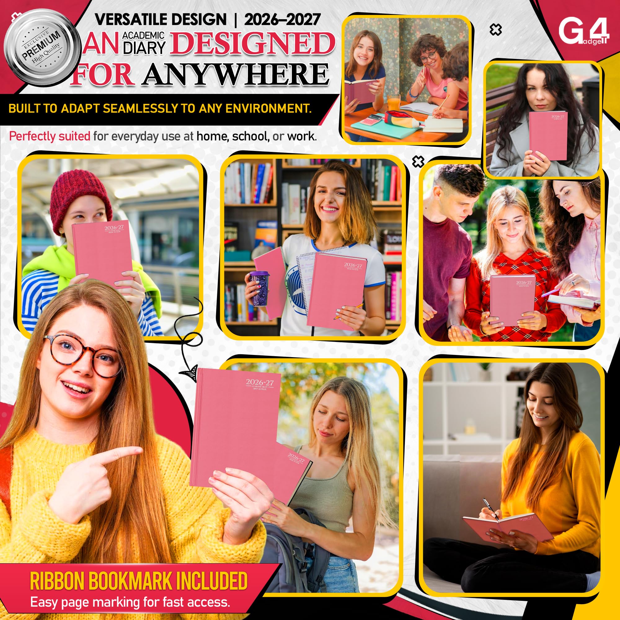 G4GADGET 2026-2027 Academic Diary | A5 Day A Page | Pink Hardback 5