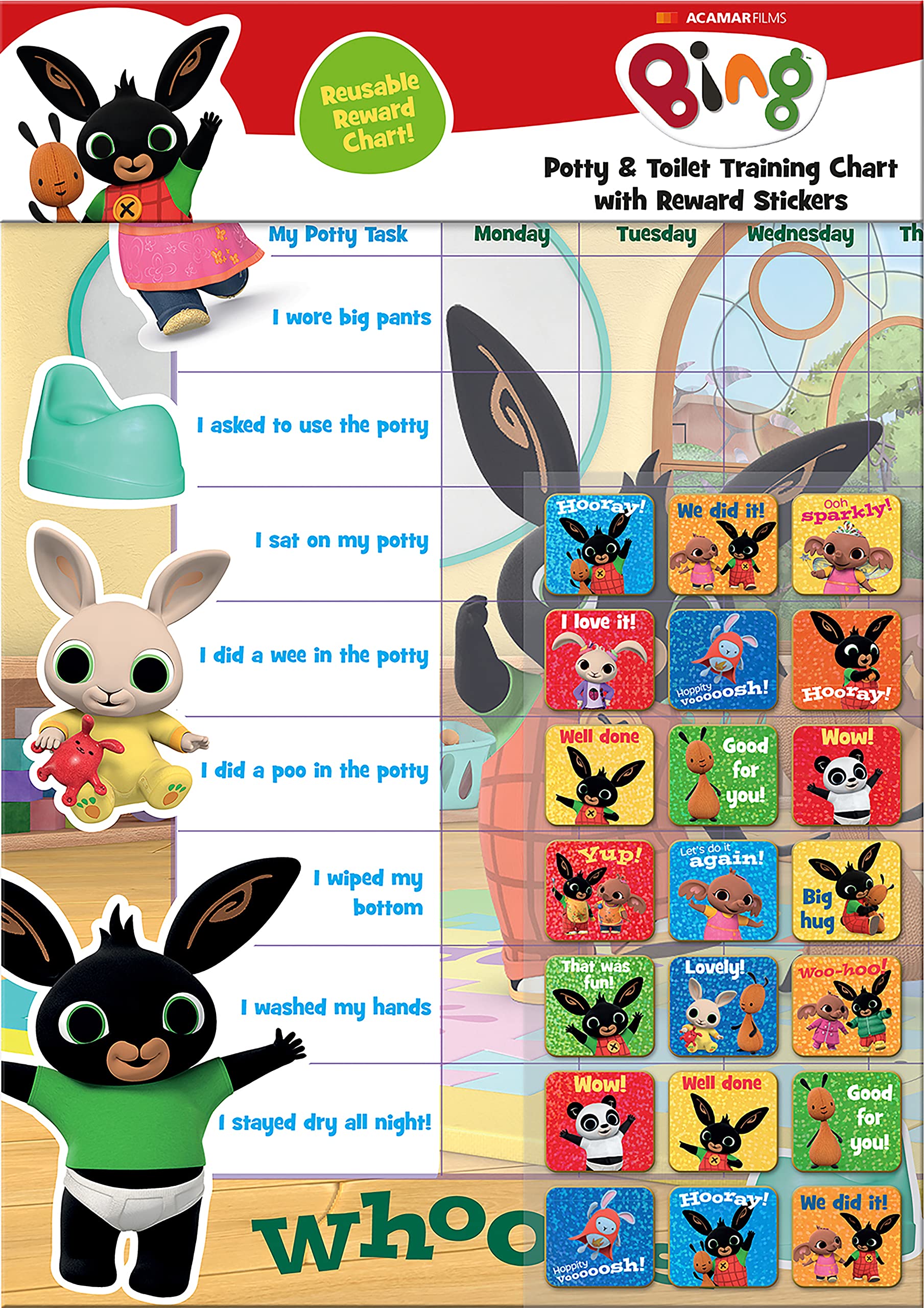 Bing Potty & Training Reward Chart with 56 Reusable Stickers - Ages 3-6 6