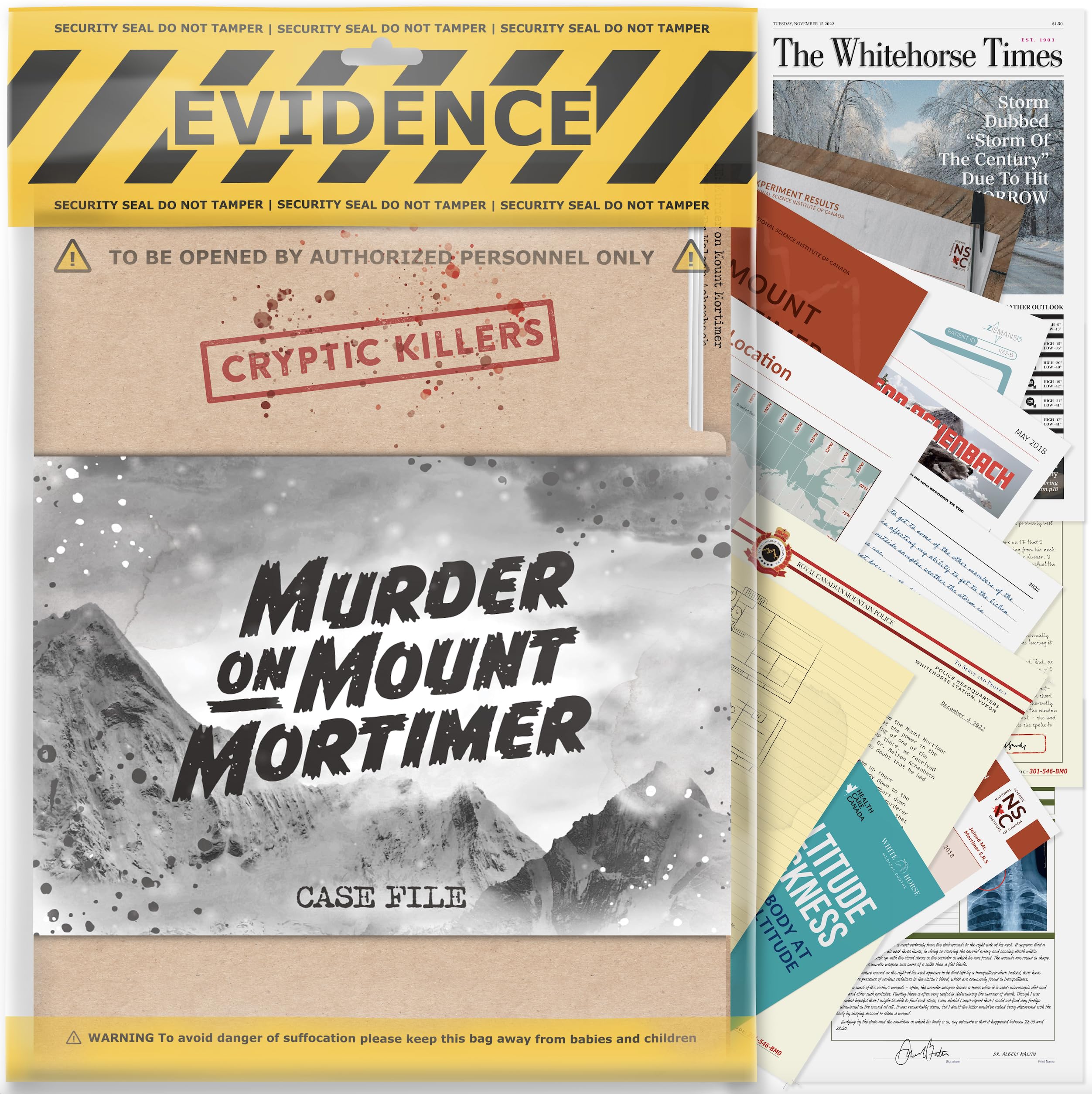 Cryptic Killers Murder on Mount Mortimer Unsolved Murder Mystery Game | Difficulty 4/5 | Ages 14+ 1