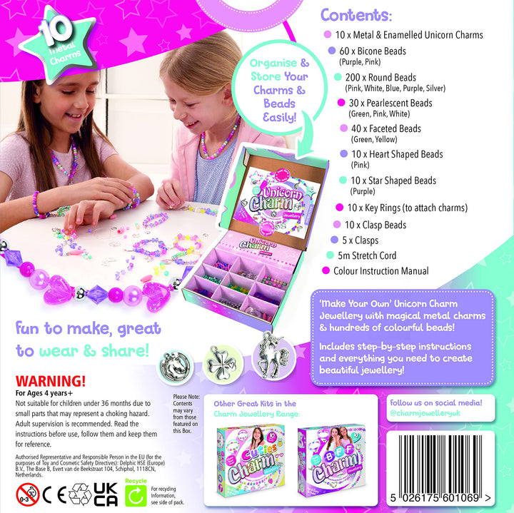 Craftbox CB806 Unicorn Charm Jewellery Craft Set - Create 10+ Pieces, Ages 4+