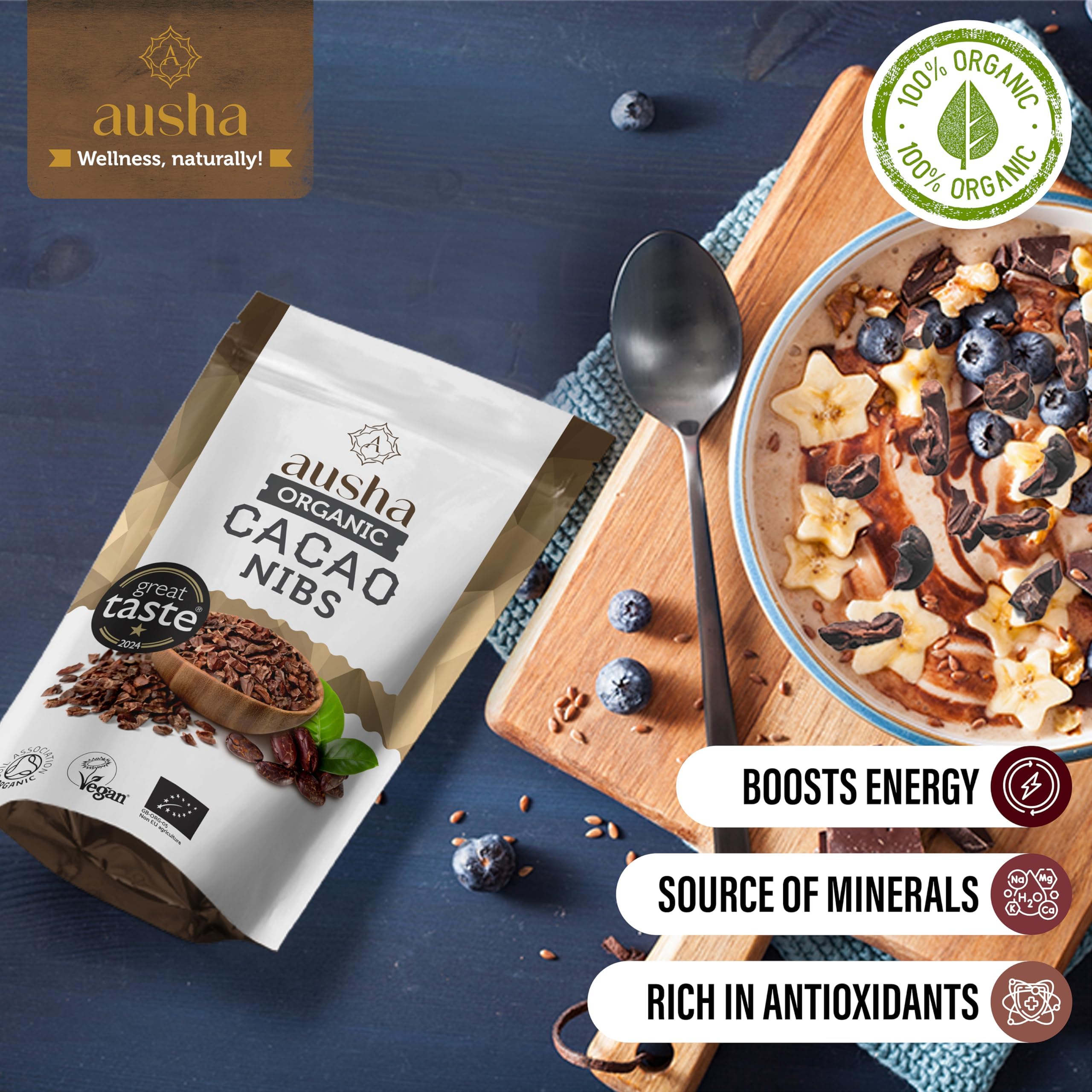 Ausha Organic Raw Cacao Nibs 200g - 1* Great Taste Award 2024 - Soil Association Certified 13