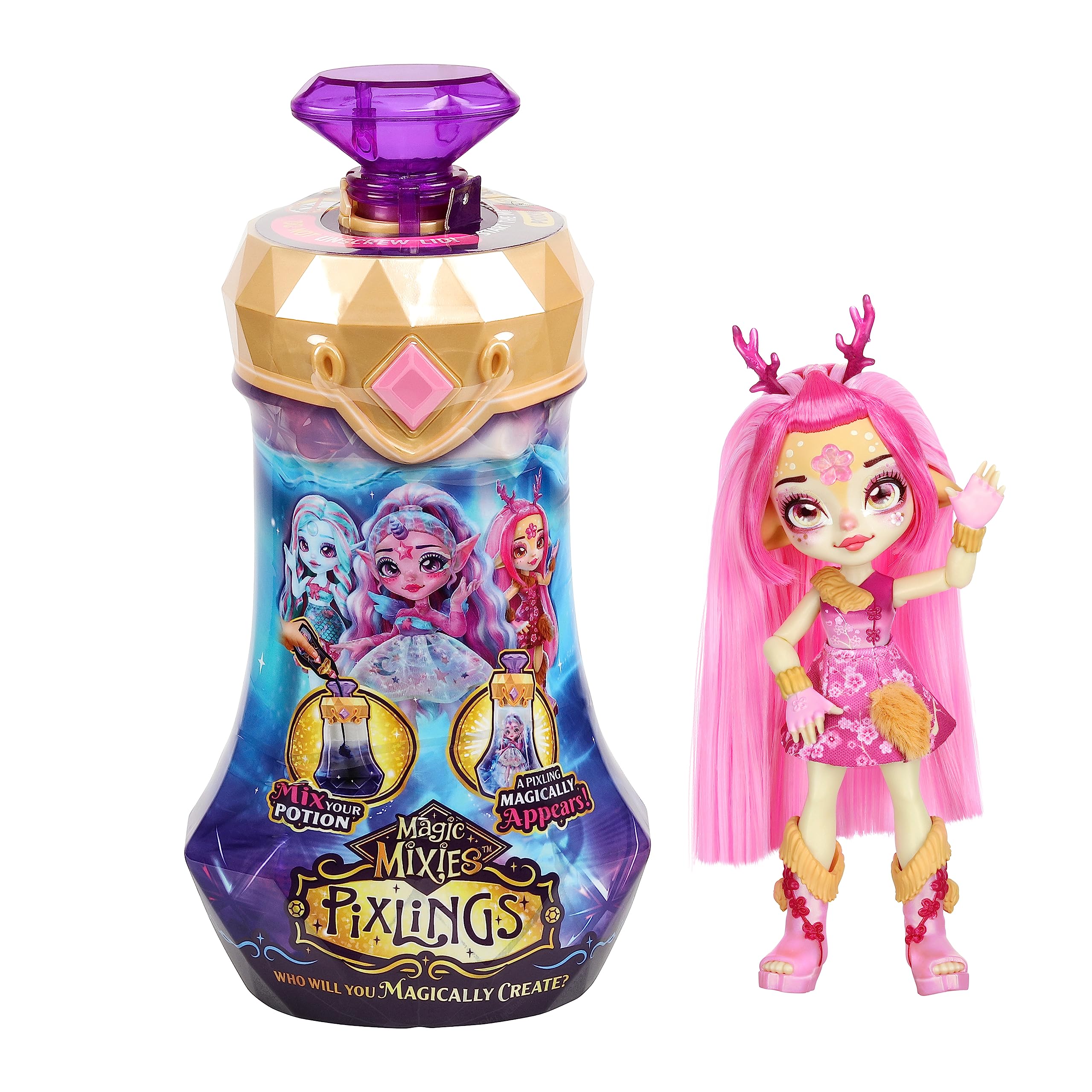 Magic Mixies - Pixlings, Deerlee The Deer Pixling, Create And Mix A Magic Potion That Magically Reveals A Beautiful 6.5" Pixling Doll Inside A Potion Bottle! 1