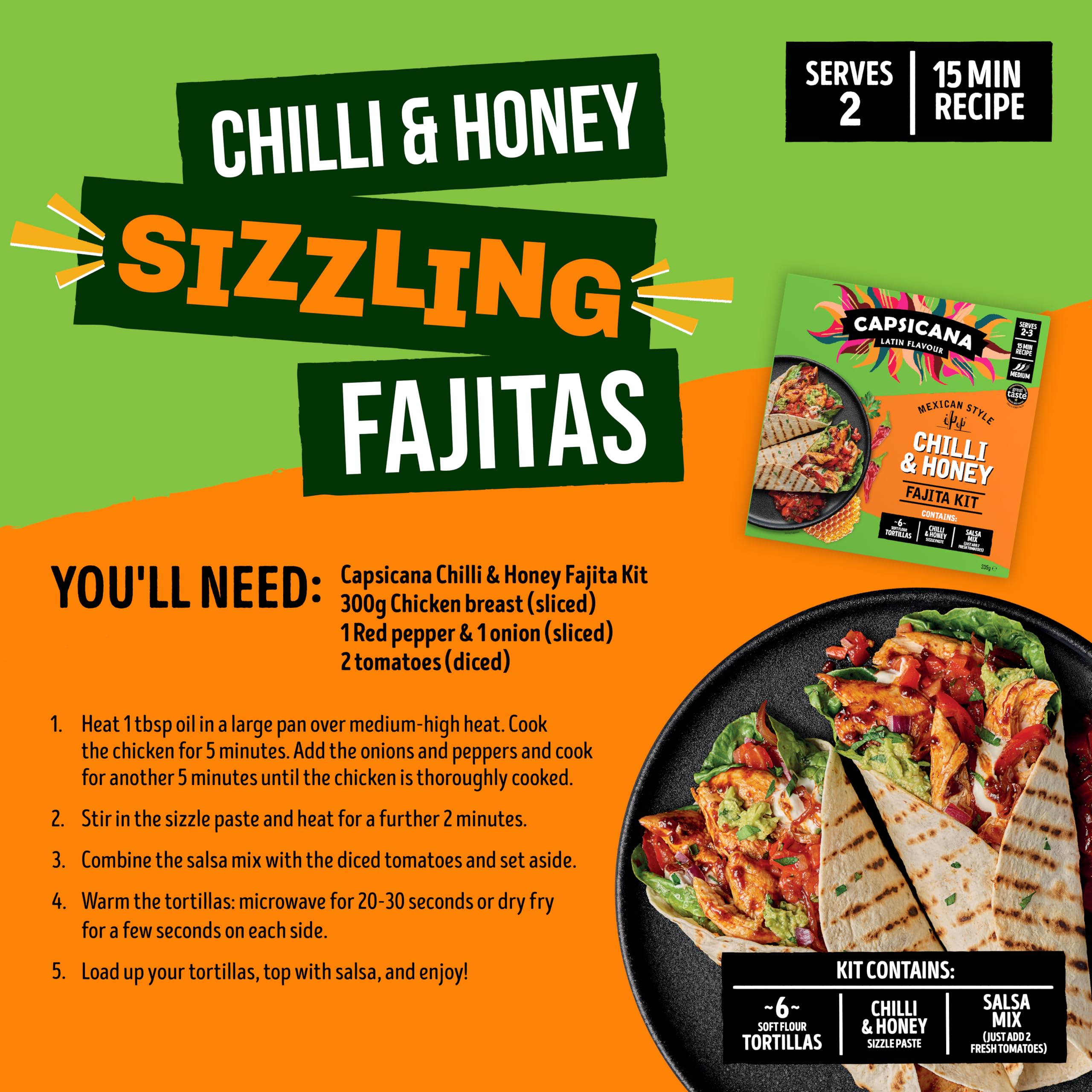 Capsicana Mexican Chilli & Honey Fajita Kit - Serves 2-3 | 335g