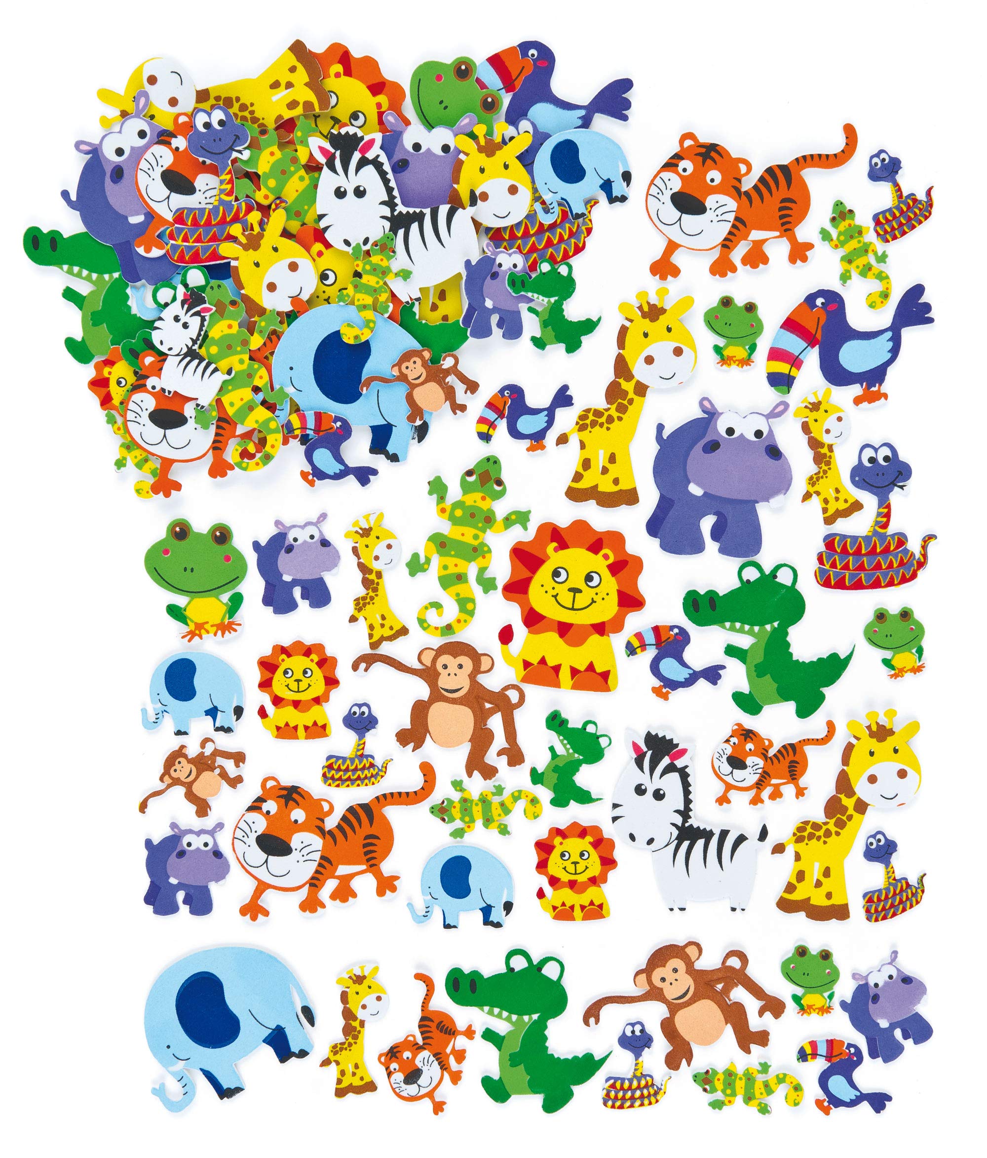 Baker Ross Jungle Animal Foam Stickers (96 Pack) Self-Adhesive Puffy Scrapbook Embellishments 1