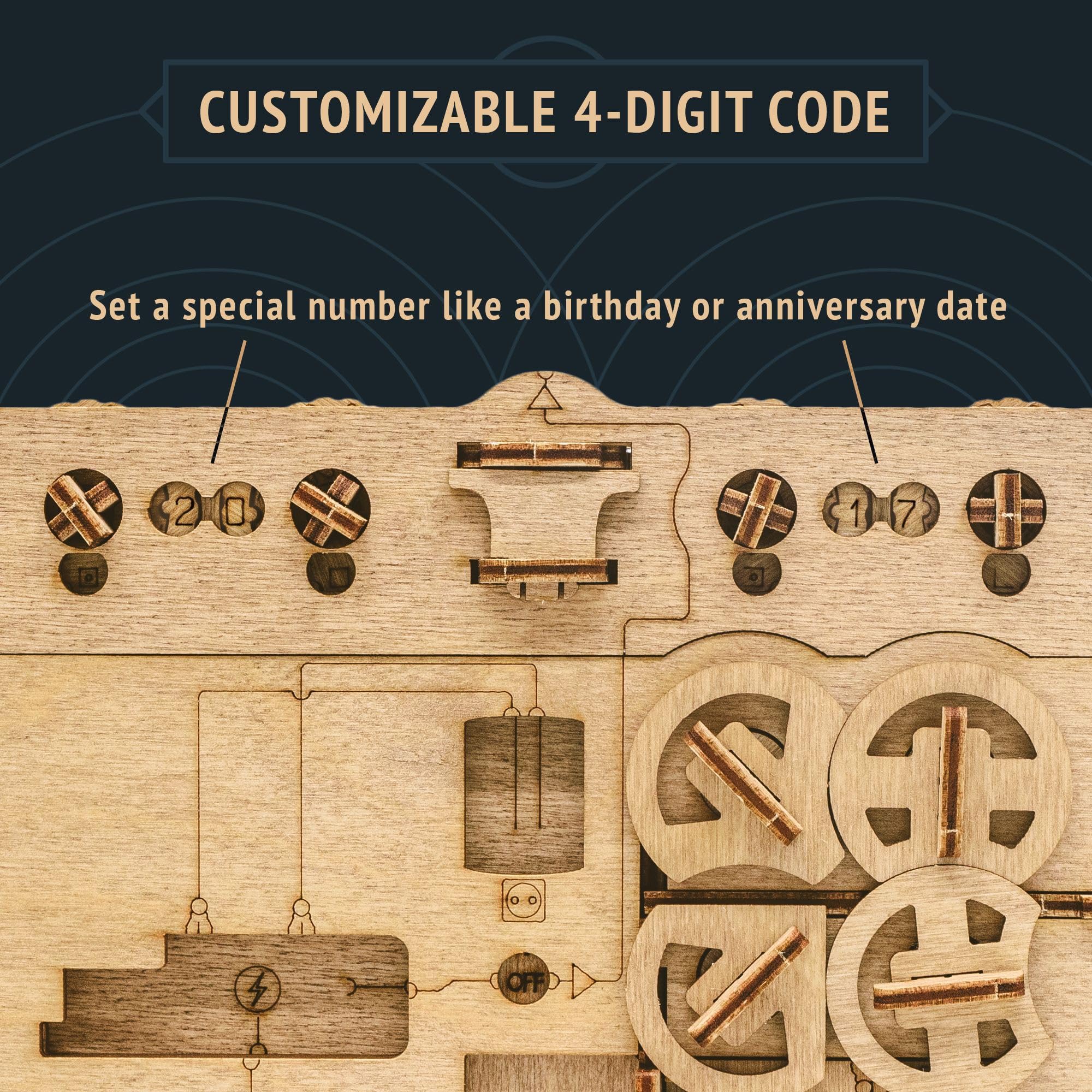iDventure Clueframe - Secret Picture Frame Puzzle Box | Customizable 4-Digit Code | Birch Wood 4