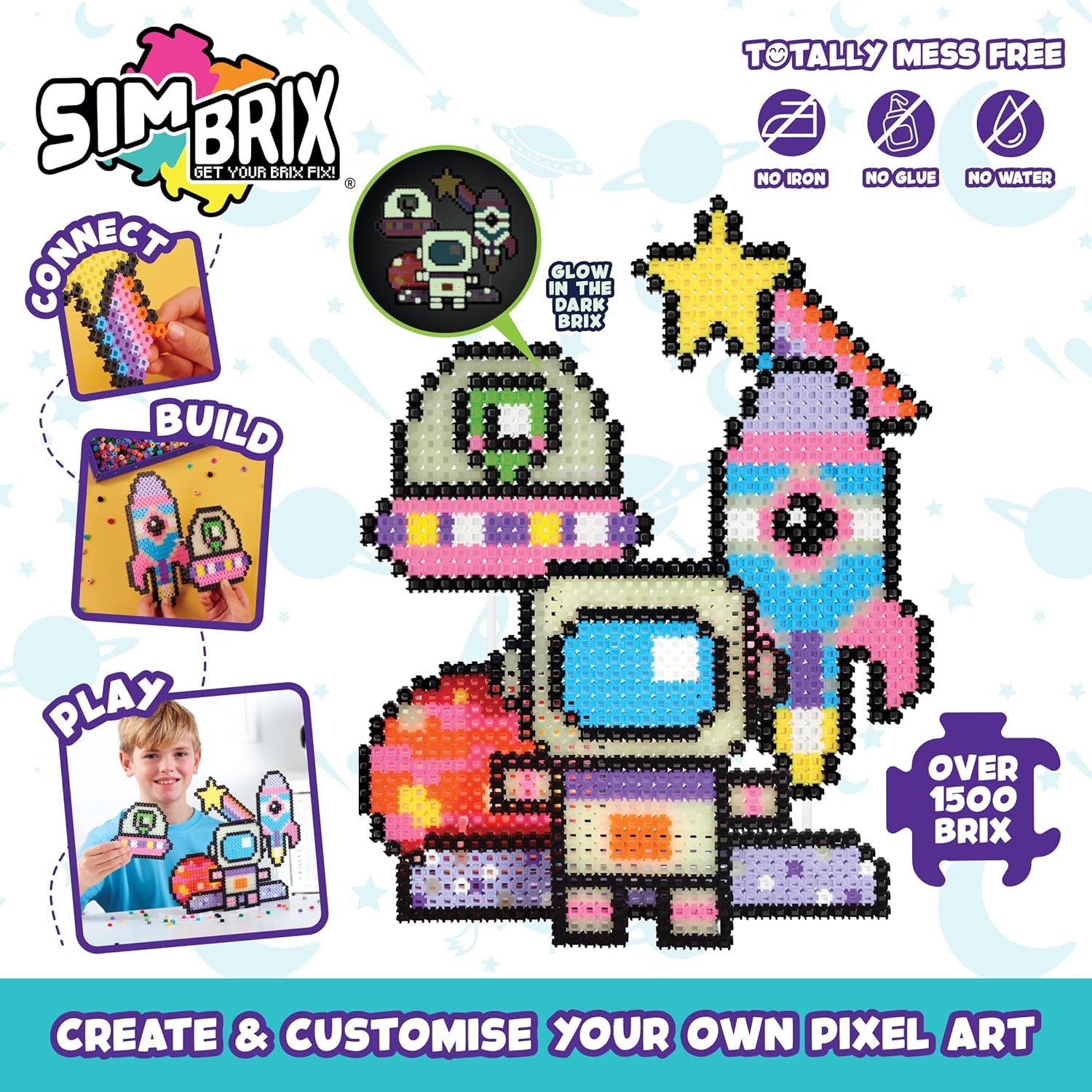 Character Options Simbrix Theme Pack Glowing Galactic - 1500+ Brix Building Set for Kids 5+ 7