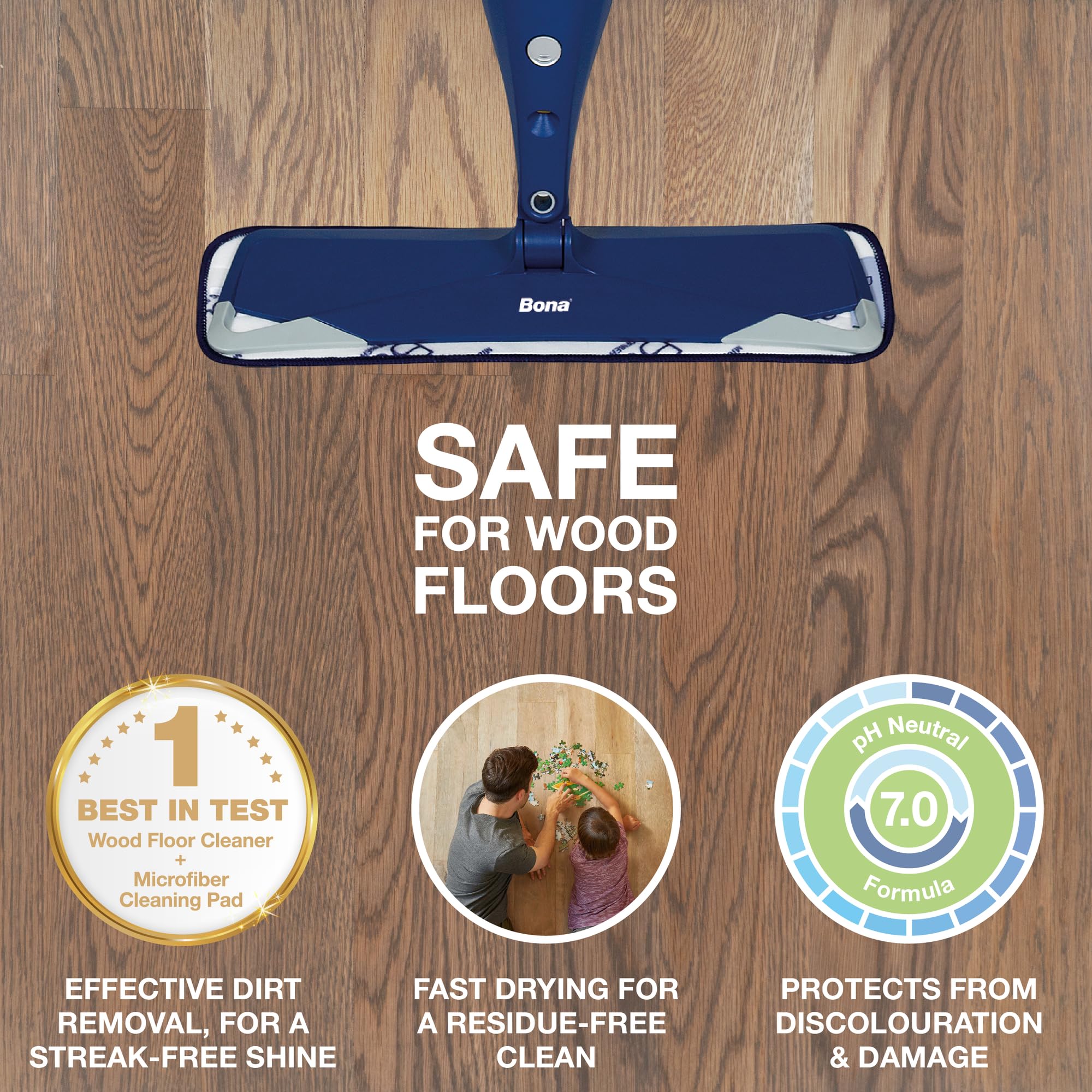 Bona Premium Spray Mop Cartridge - Wood Floor Cleaner for Varnished or Hard Floors, 850ml
