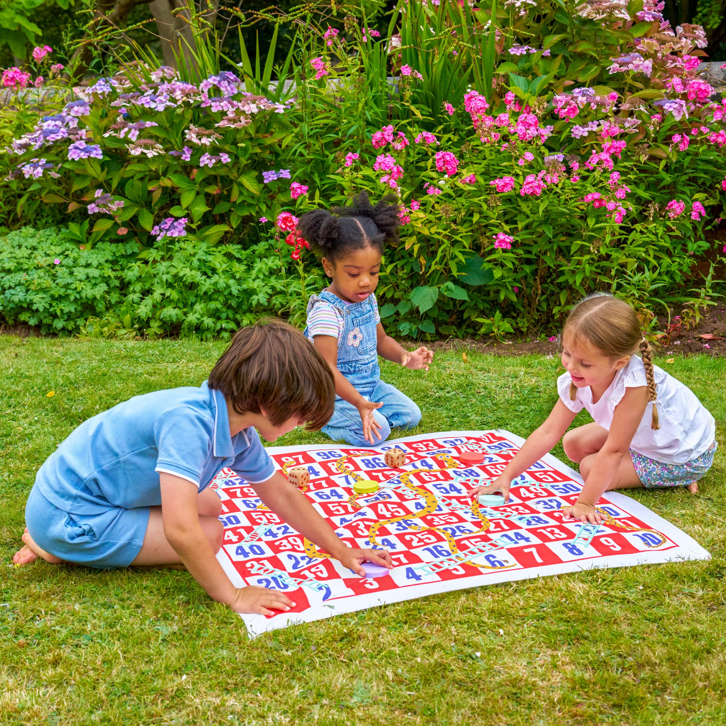 TP Toys Giant Snakes & Ladders Outdoor Game - 2-4 Players, Ages 3+, FSC Wood Mat 1m x 1m