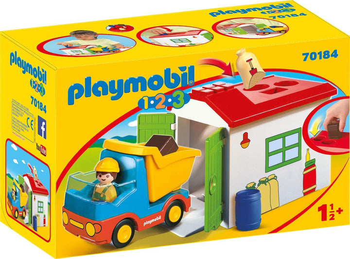 Playmobil 70184 1.2.3 Garbage Truck for Children 18 Months+