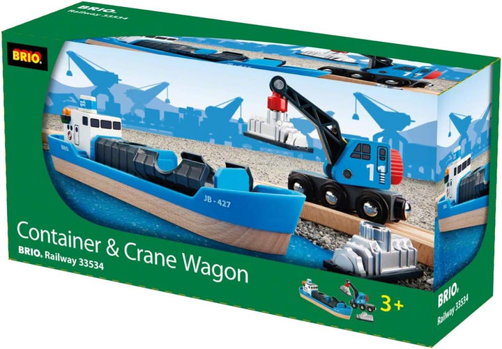 BRIO World Harbor Frachtschiff und Kran für Kinder ab 3 Jahren – kompatibel mit allen BRIO Eisenbahnsets und Zubehör