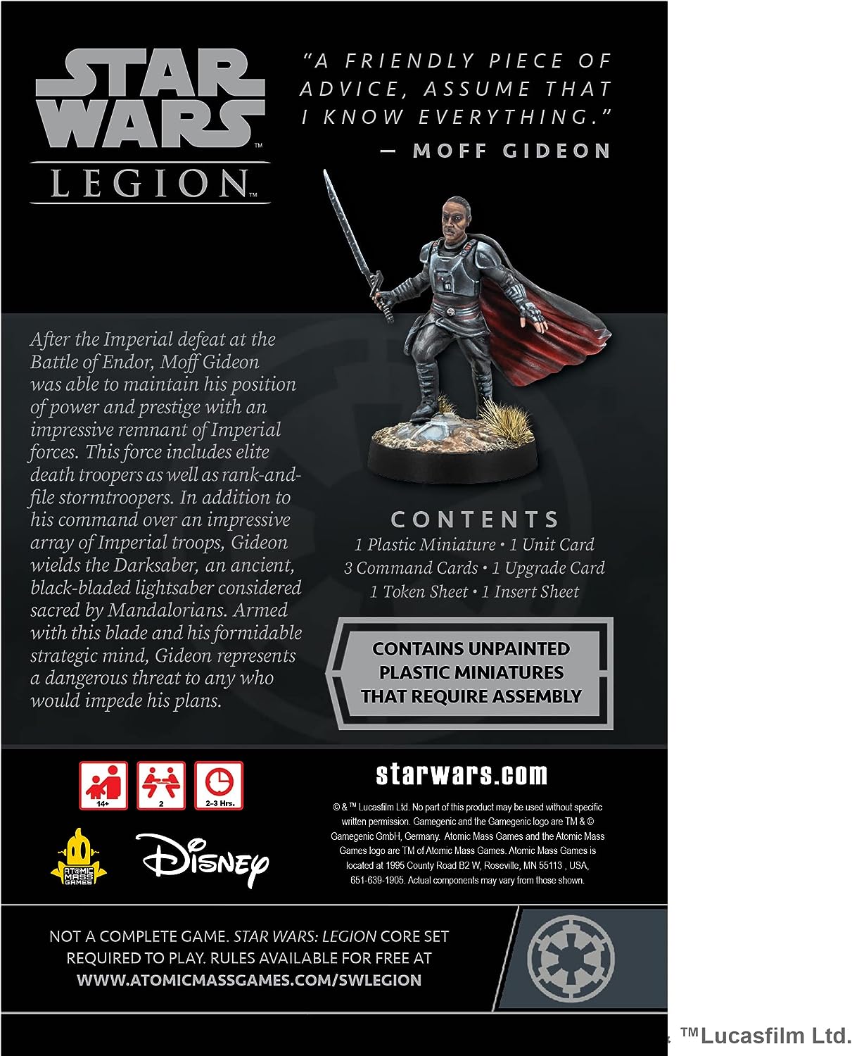 Atomic Mass Games Star Wars Legion Moff Gideon Expansion 2