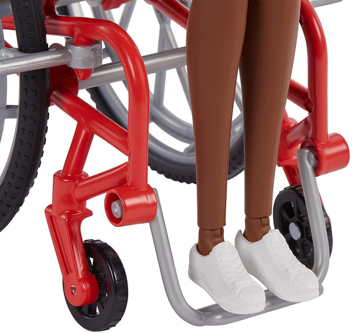 Barbie Fashionistas-pop # 166 met rolstoel en gekruld donkerbruin haar