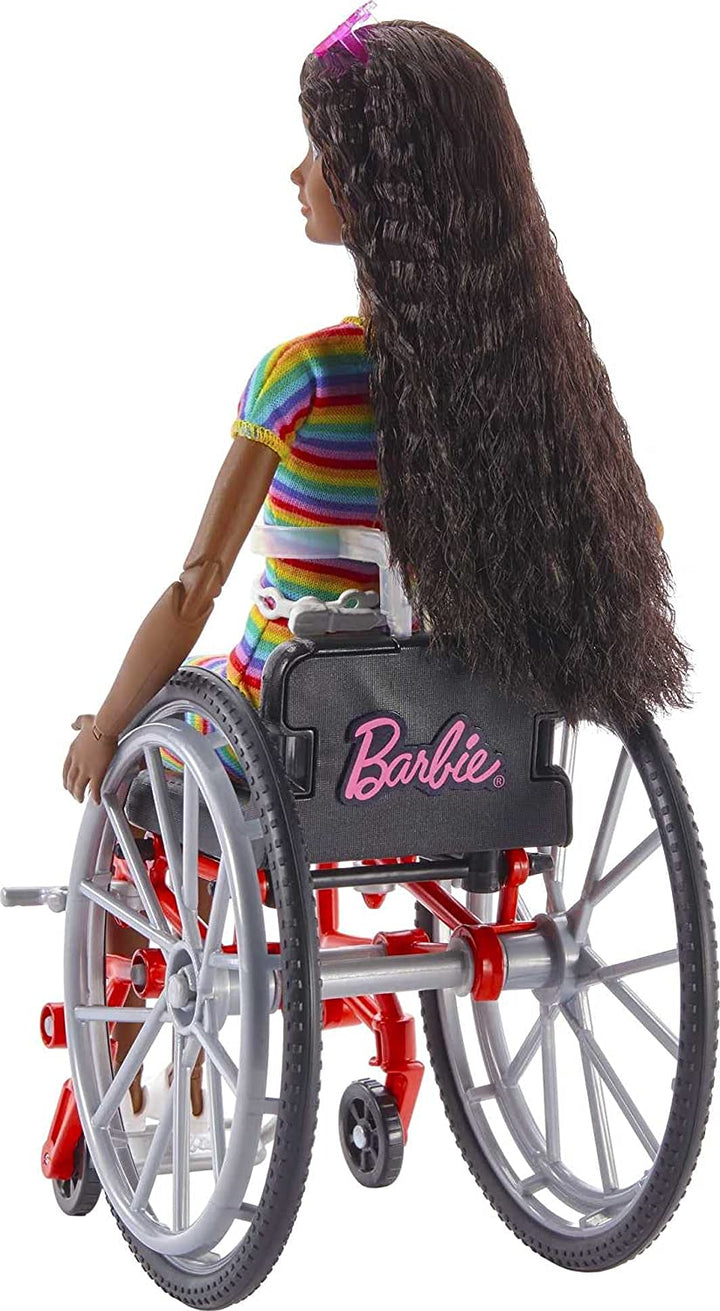 Barbie Fashionistas-pop # 166 met rolstoel en gekruld donkerbruin haar